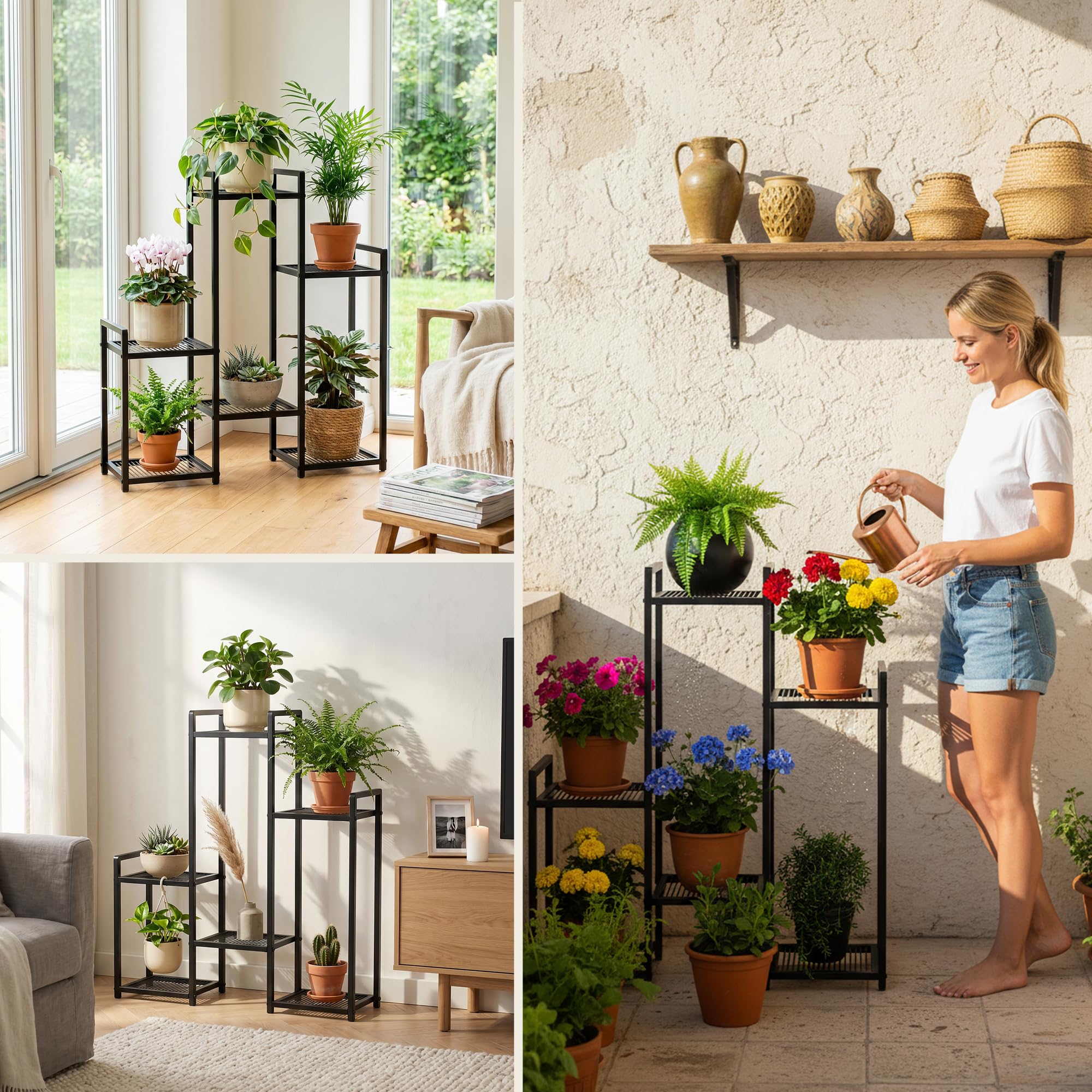 Blumenständer 6 Etagen schwarz Pflanzenständer (Treppenregal)