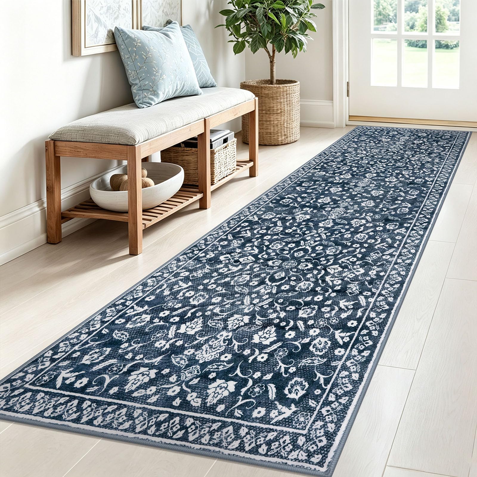 SILOLOOM Washable Vintage 2.6x8 Runner Rug Non Slip Runners for Hallway — image 1