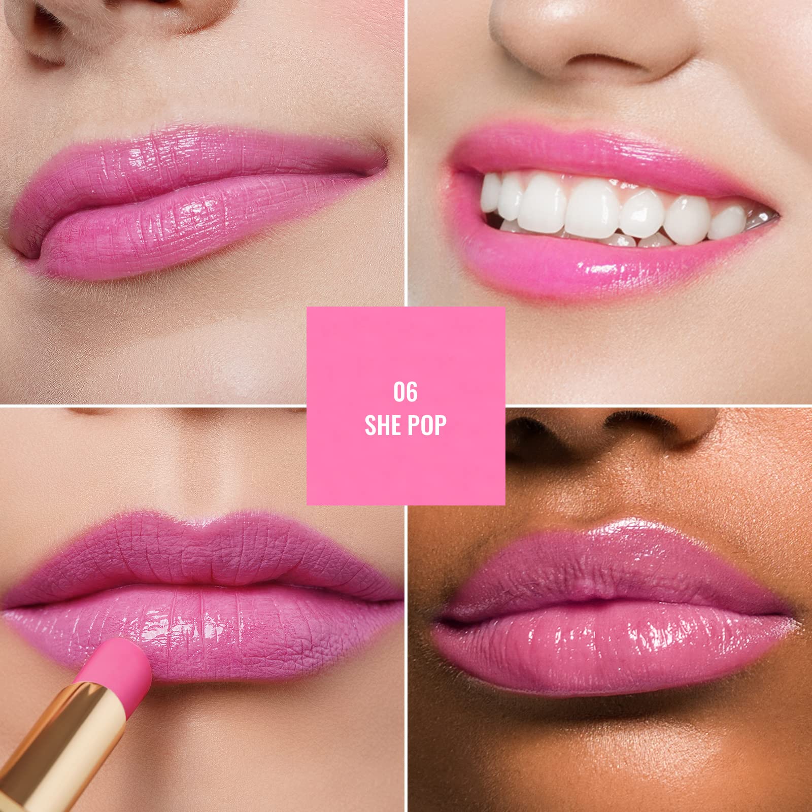 Oulac Moisturising Lipstick Pink - Moisture Shine Hydrating Lipstick & Tinted Lip Balm for Dry Lips Medium Coverage Lip Colour - Image 3