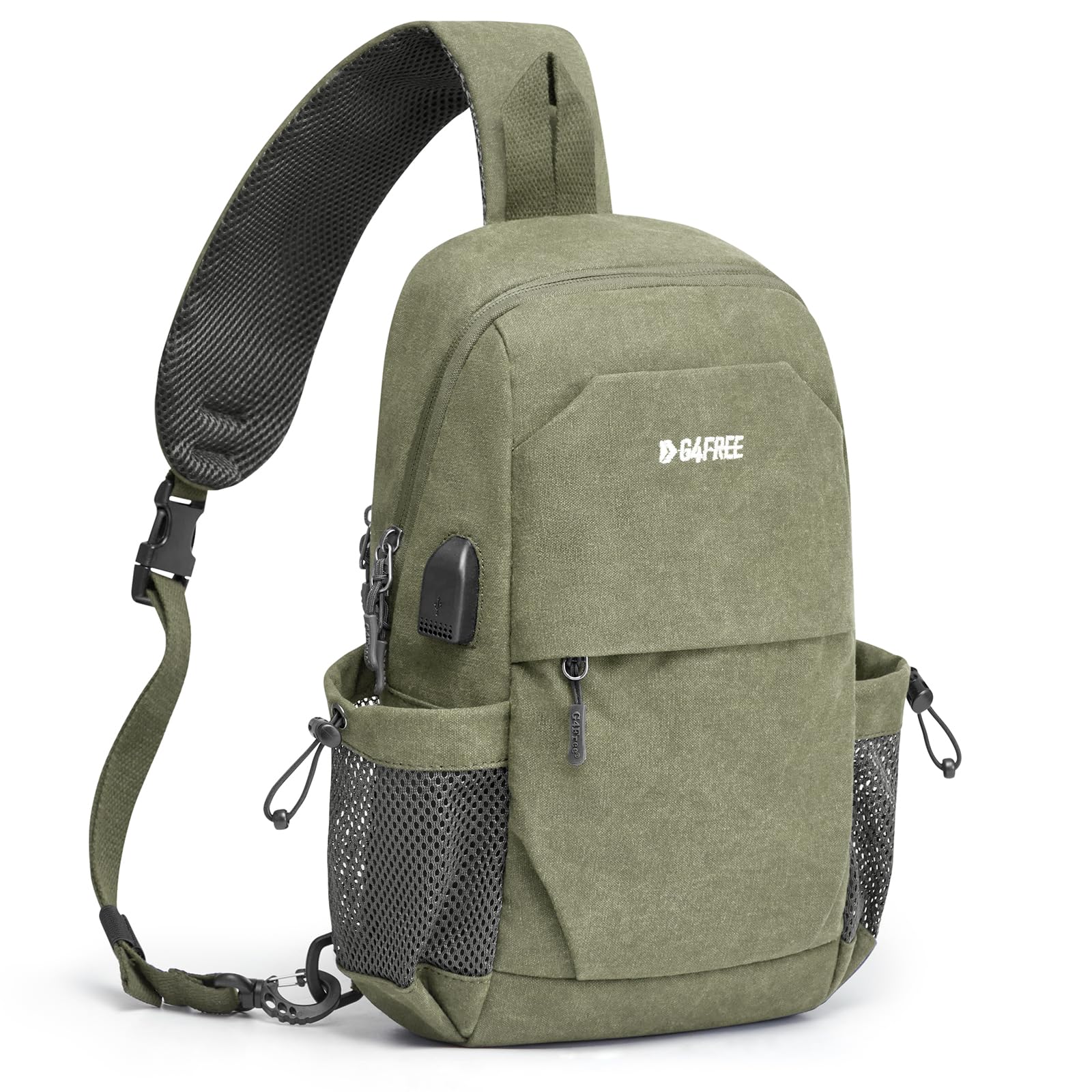 G4Free Canvas Sling Bag Crossbody Backpack Shoulder Bag for Men Women with Anti-theft Pocket & USB Charge Port