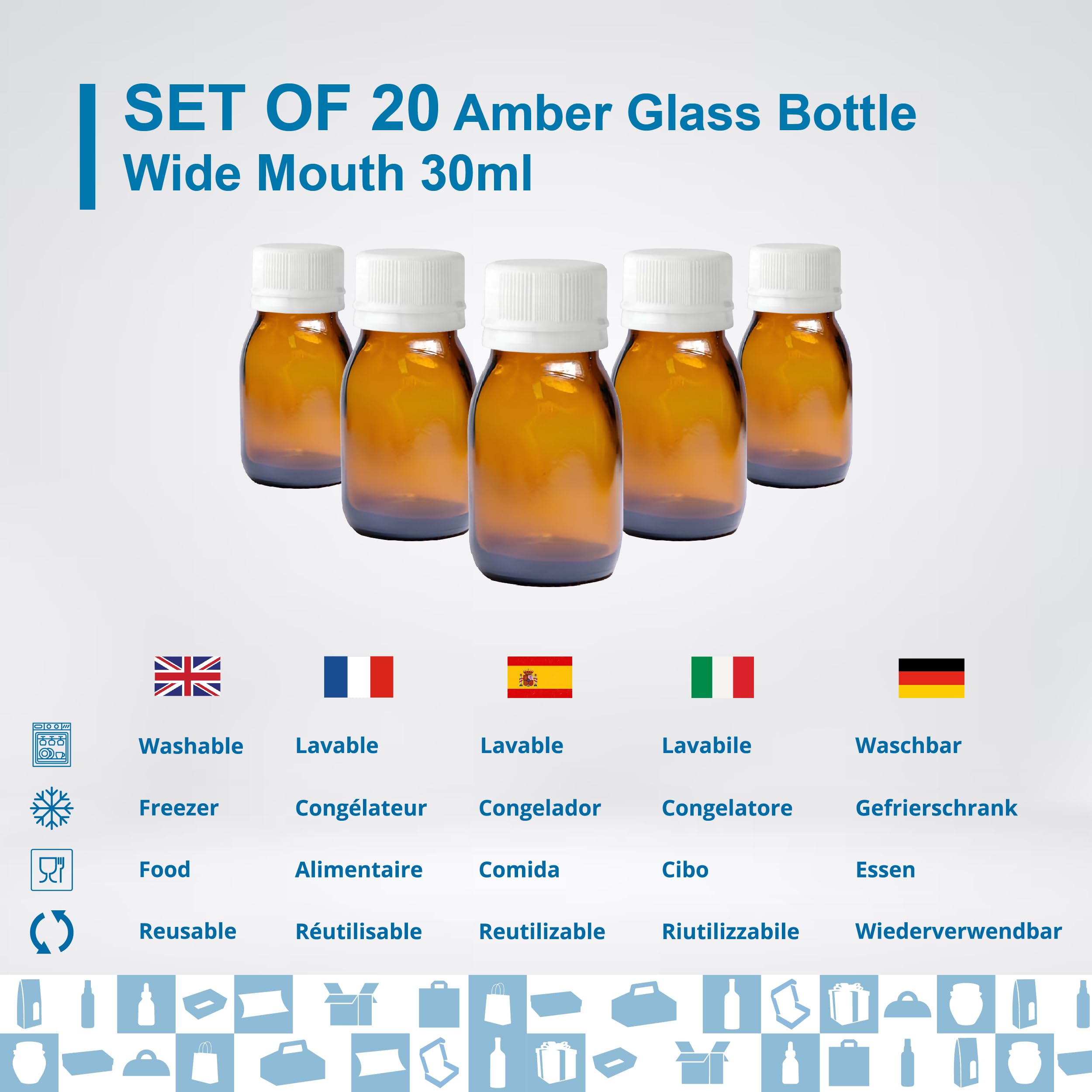 Espirito Rebelde 20x Flacon Vide en Verre Ambré de 30 ml avec Couvercle en Plastique - Flacon pour Huiles Essentielles, Cosmétiques, Produits de Laboratoire, Médicaments - Aromathérapie