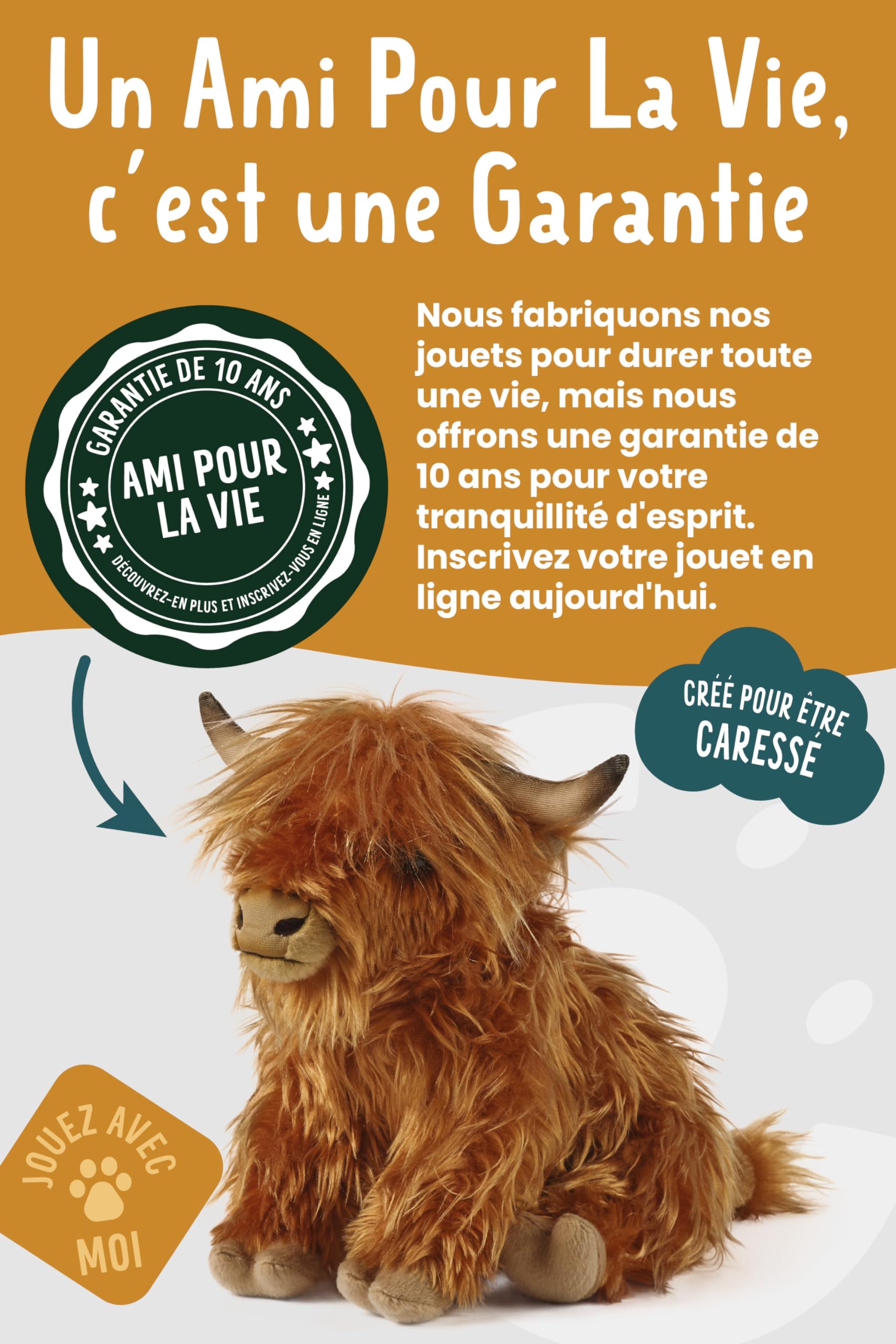 Living Nature Peluche 26cm Vache Highland avec Son, Marron