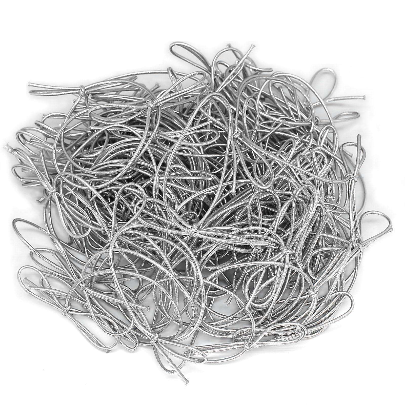 OZXCHIXU 200 Pcs Stretch Loops Metallic Elastic Cord Pre Tied Ornament Strings Elastic Ribbon for Tags String Bows for Gift Wrapping Crafts Tags Boxes Bow (Silver, 6 inch/200pcs)