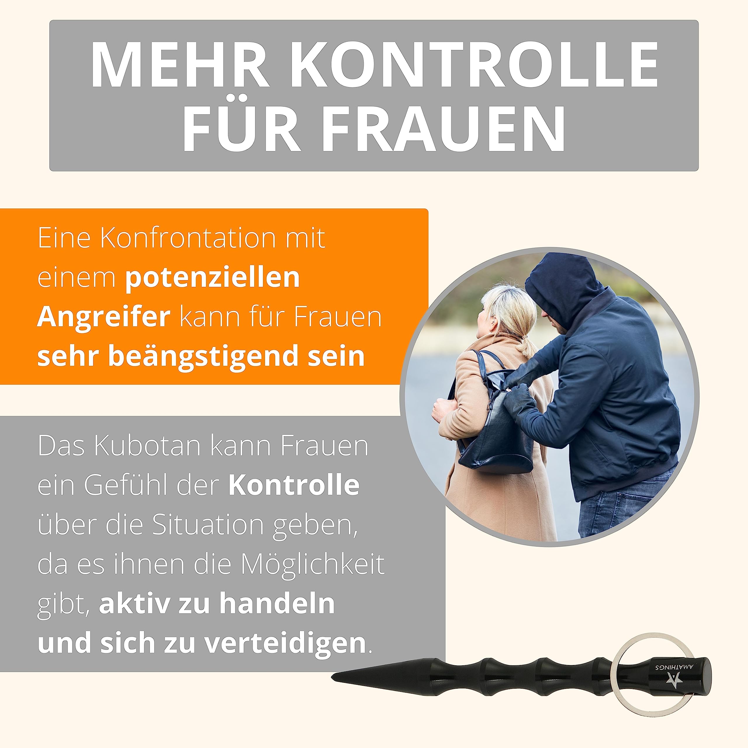 AMATHINGS 6 Stück Kubotan Selbstverteidigung Schlüsselanhänger und 2 Stück SOS-Pfeifen – Verteidigungs Waffen für Frauen mit ergonomischem Griff – Selbstverteidigung Waffen legal