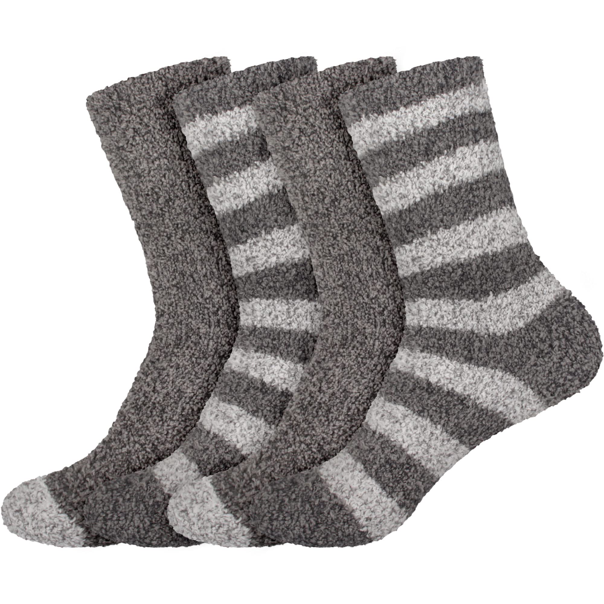 BambooMN Women's Soft Fuzzy Warm Cozy Striped Solid Socks - 4 Pair Value Packs