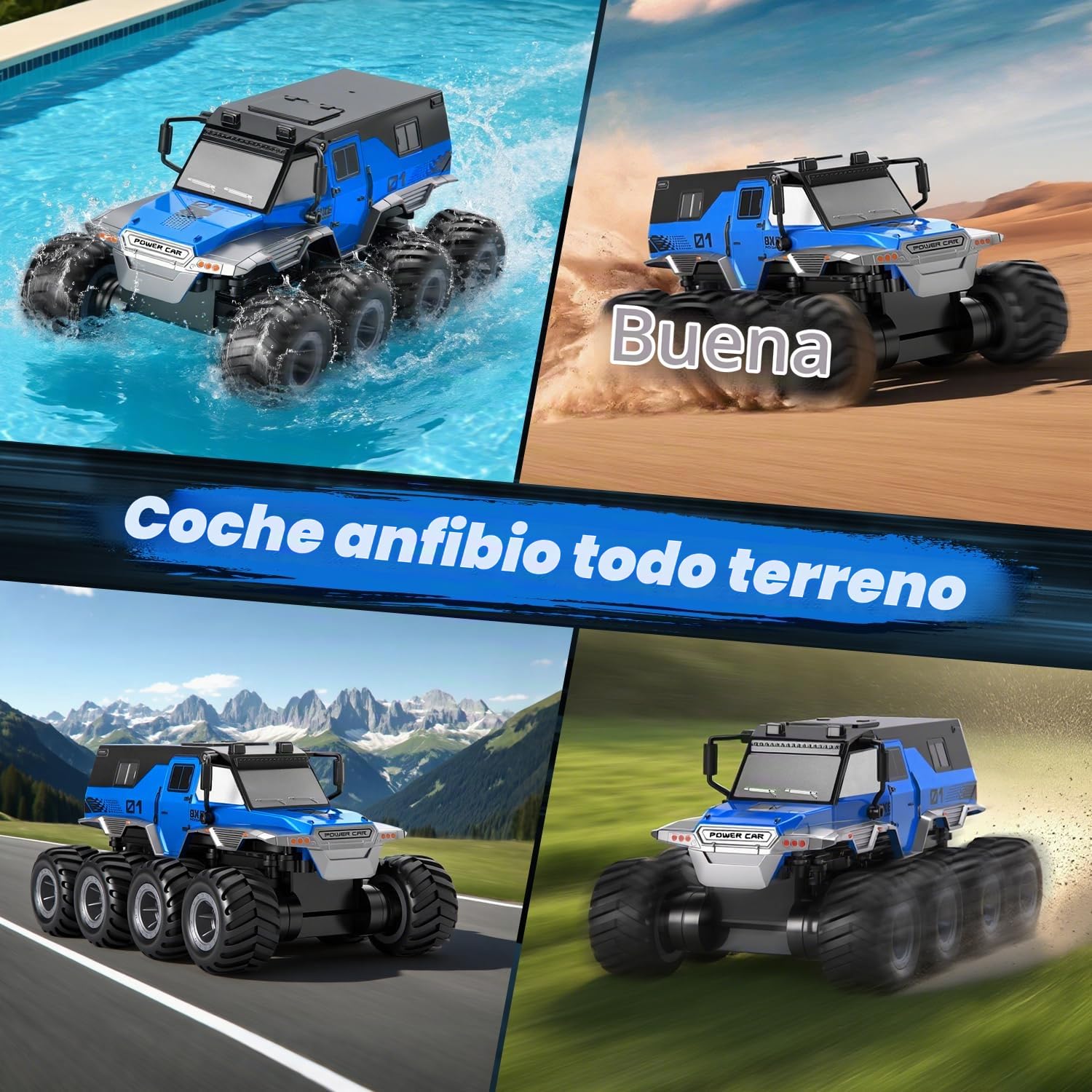 Coche teledirigido Coche RC Juguetes - 8WD RC Car Camión Juguetes Anfibio Off-Road Coche teledirigido 2.4GHz Drift Coche para niños Coches teledirigidos Regalo ideal para cumpleaños, Navidad