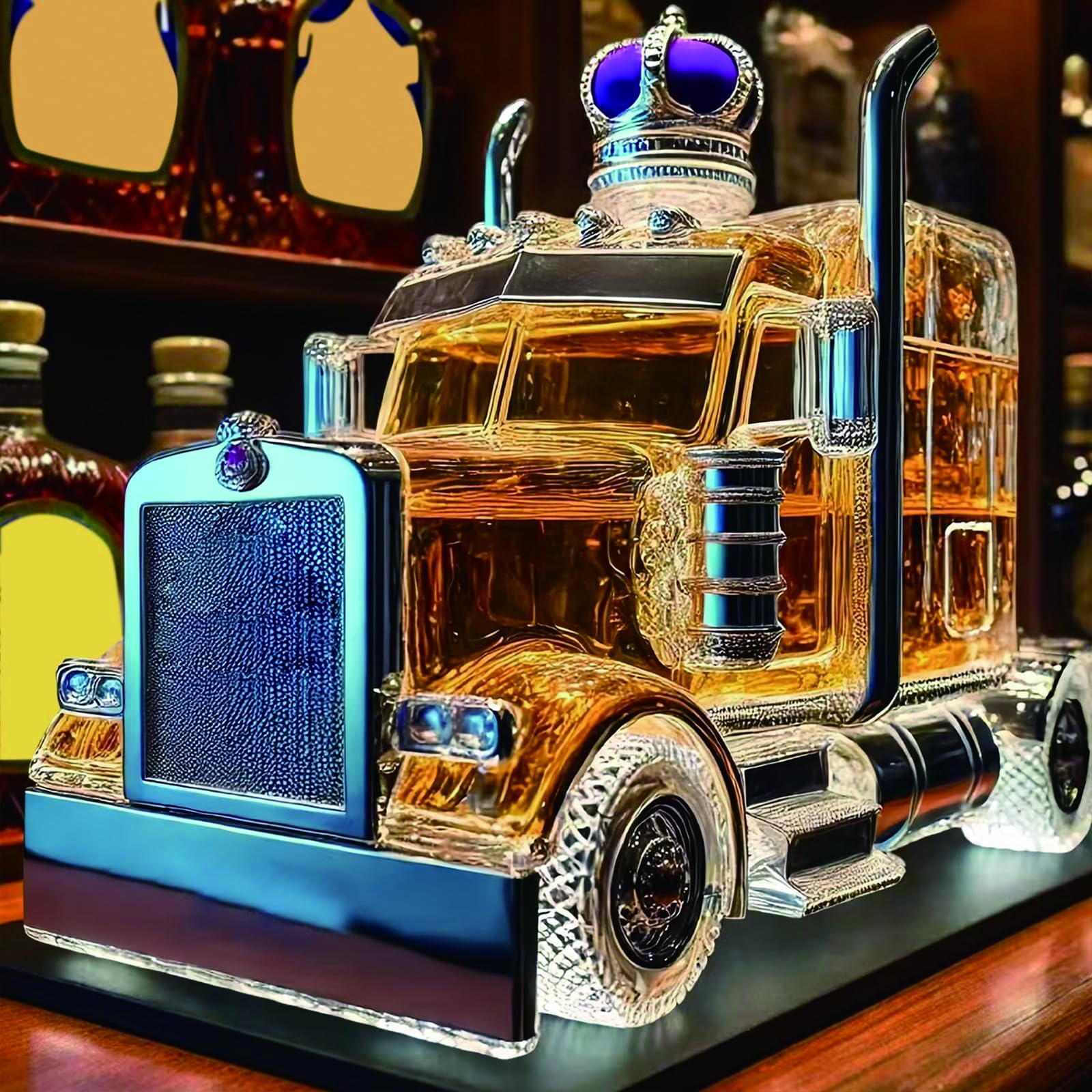 Karafka Whisky w Kształcie Ciężarówki 375 ml – Grube Szkło z Korekiem Łatwego Napełniania, dla Kierowców, Kolekcjonerów, Domowego Baru i Man Cave C