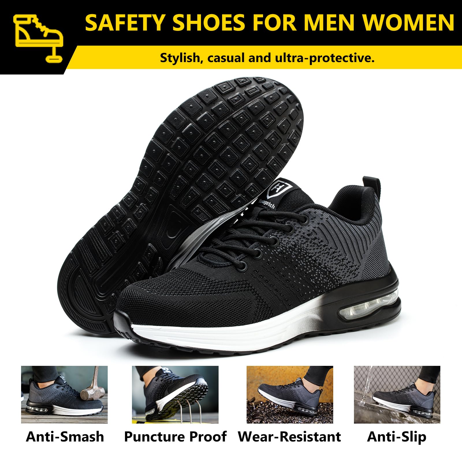 Baofular Scarpe Antinfortunistiche Uomo Donna Leggere Scarpe da Lavoro Comode Scarpe Sicurezza Antiscivolo Traspiranti