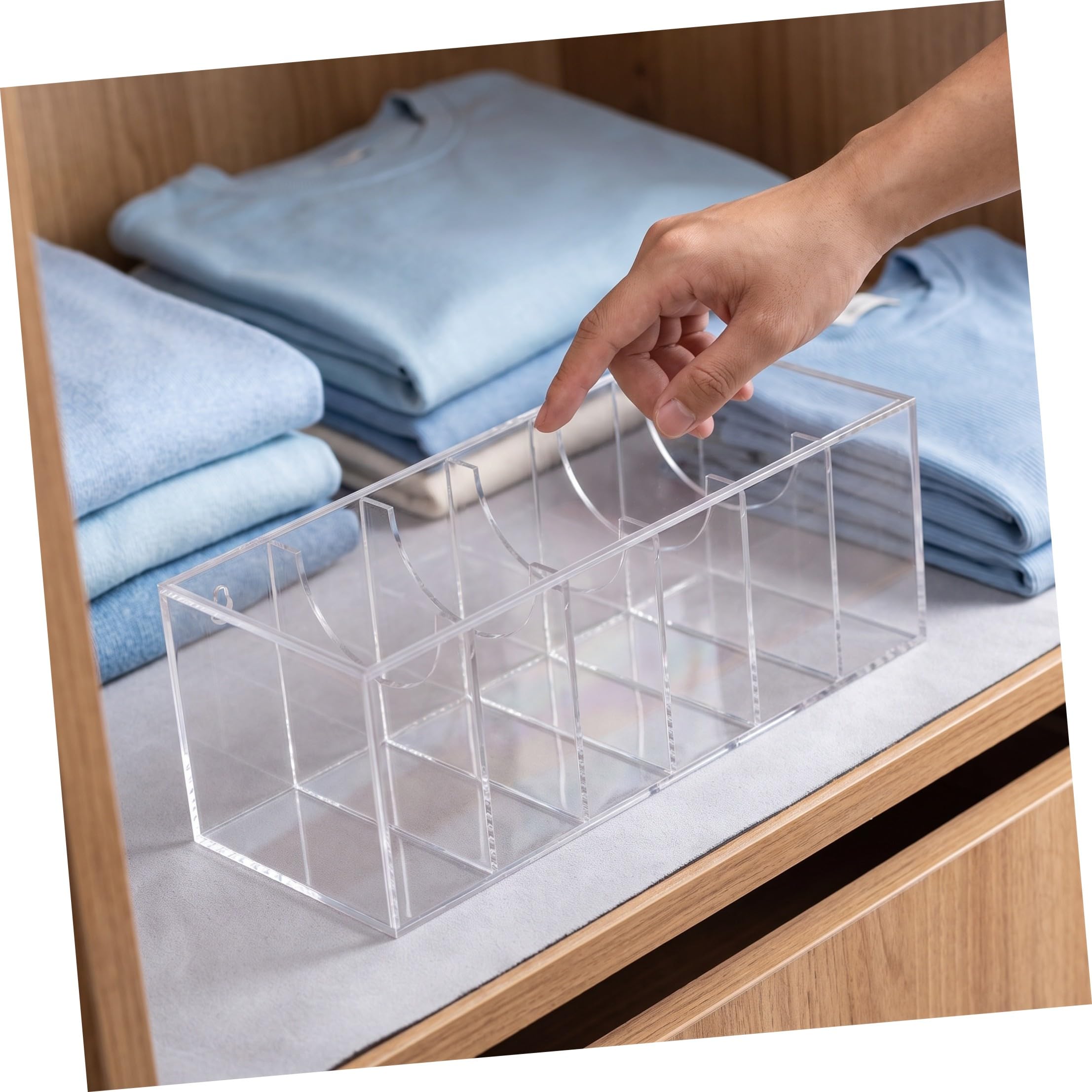 FRCOLOR Scatola per Cinture in Acrilico con 7 Scomparti e Coperchio | Trasparente, per Cravatte e Gioielli, Design Espositivo, Protezione Dalla Polvere, Uso in Armadi e Vetrine