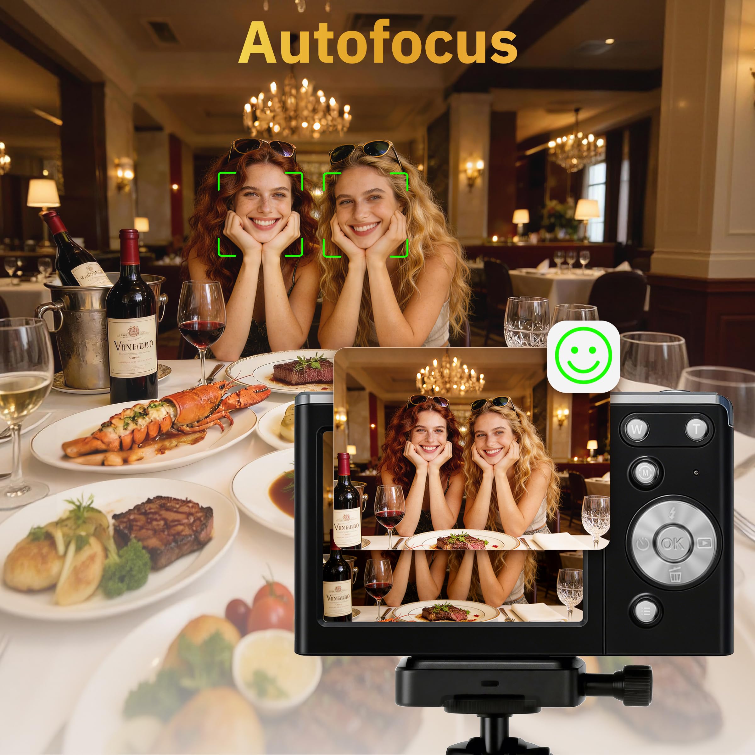 Fotocamera digitale 4K per fotografia autofocus, zoom 16x, fotocamera digitale compatta portatile da 50 MP, fotocamera compatta da viaggio per principianti con scheda da 32 GB, 2 batterie, colore nero