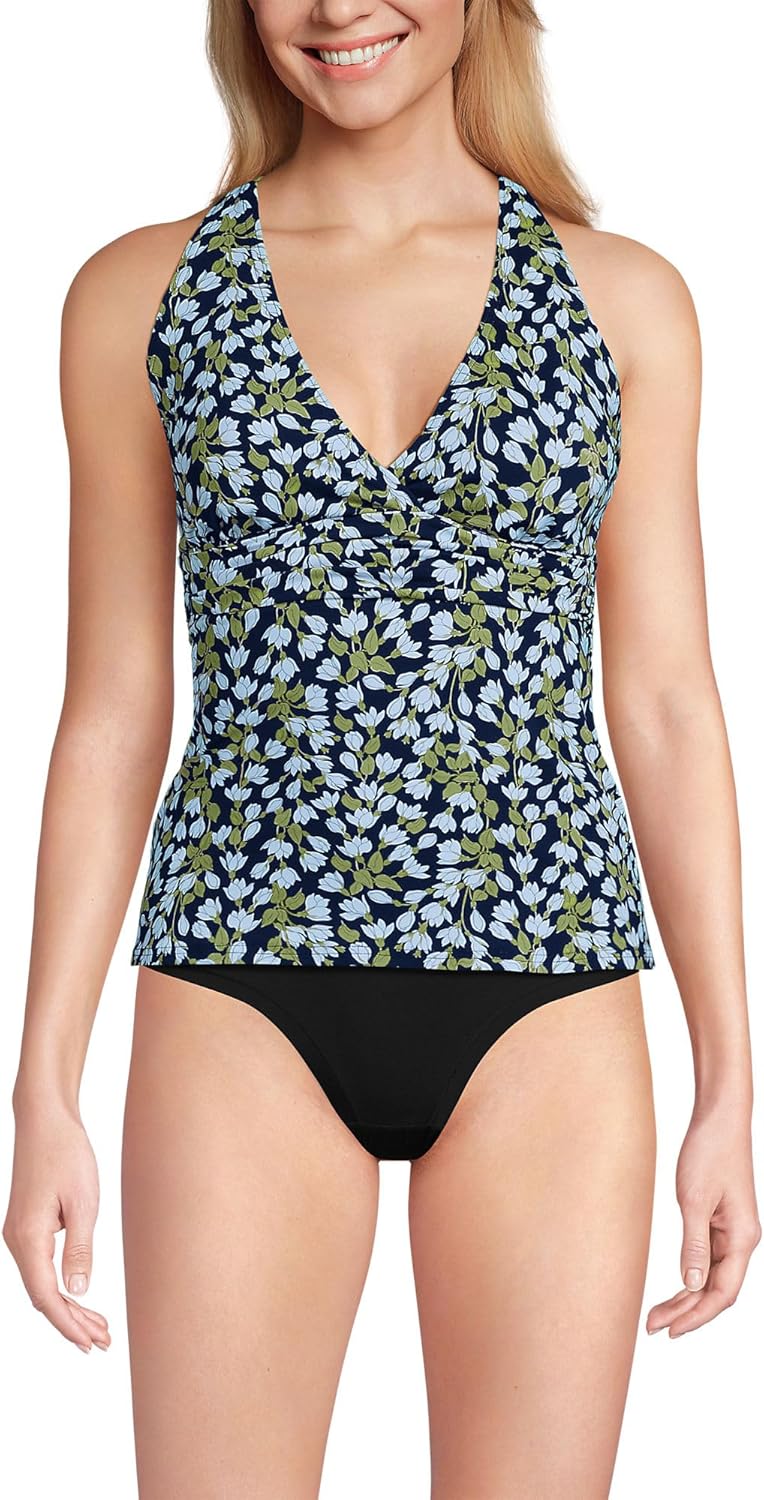 Lands' End Women's D-Cup V-Neck Plunge X Back Tankini Top