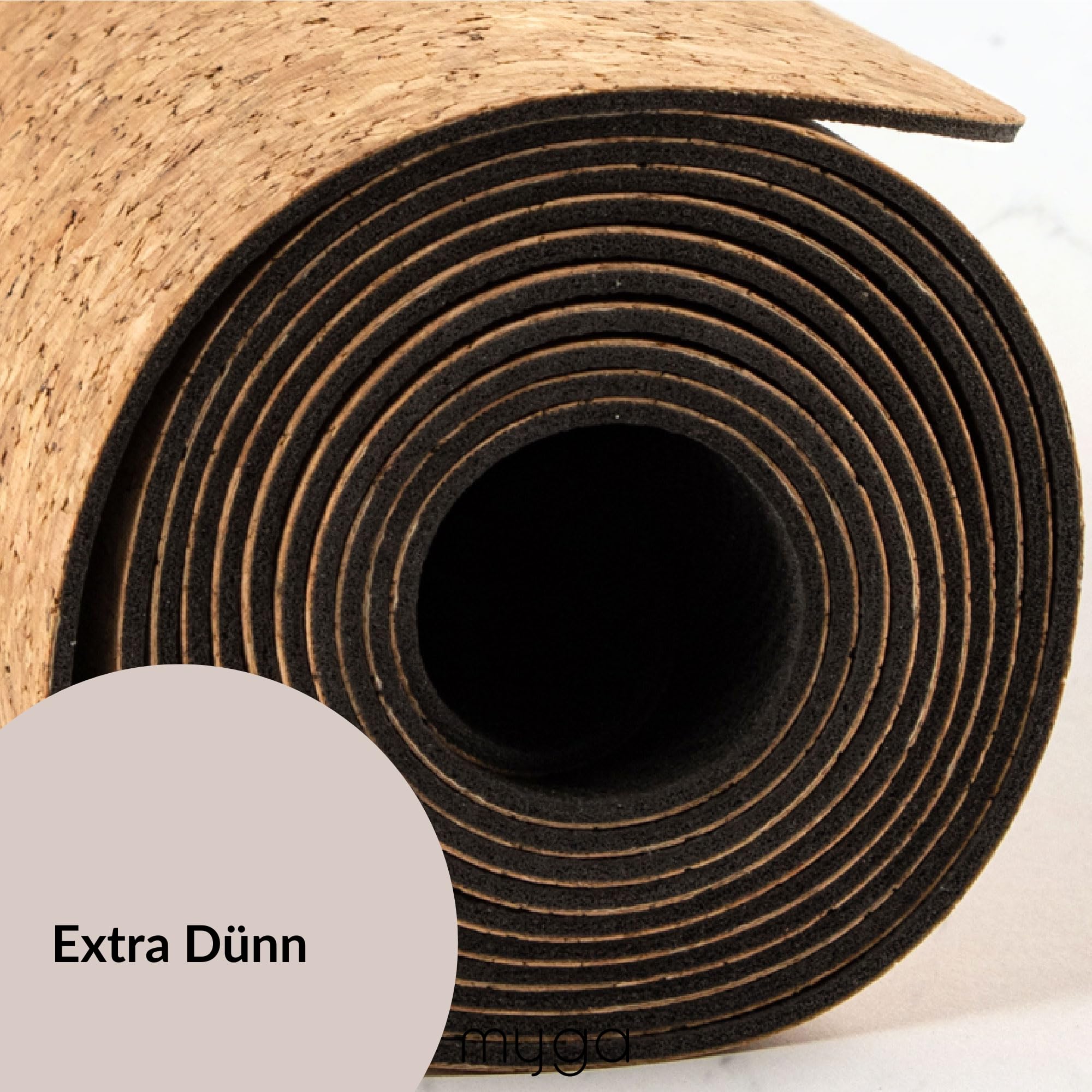 Myga Kork Yogamatte | Rutschfest & Leicht zu tragen – Extra Dünn 2 mm | Ideal für Yoga, Pilates, Meditation & Fitnessübungen | 183 cm x 66 cm | Naturkork