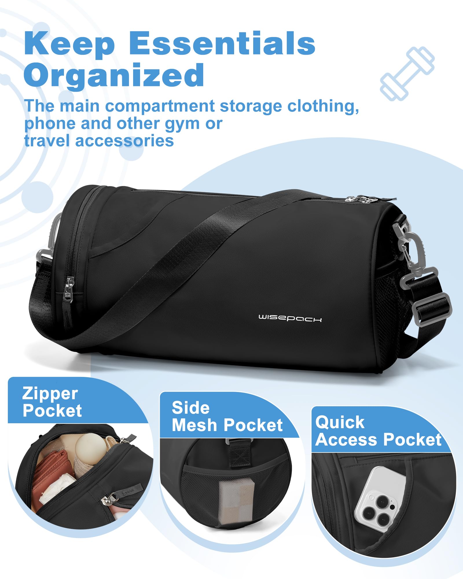 Bolsa de gimnasio, a2-Negro, Small, Bolsa de gimnasio