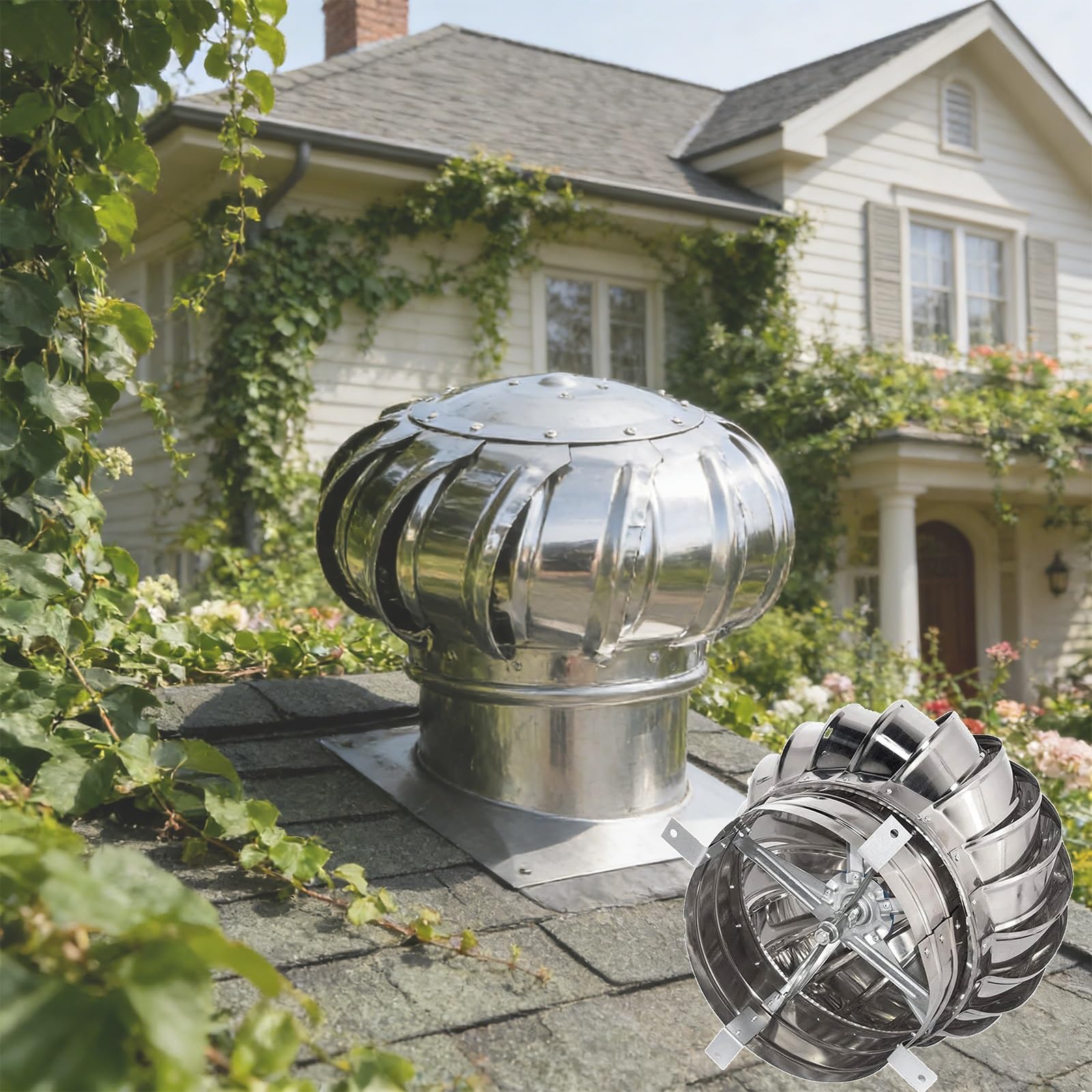 IvyLoutish 160mm/6.3in, 304 Turbine Roof Vent, Round Roof Turbines Ventilator Roof Wind Turbinse Rain Cap Vent, with Wind Turbines, Sturdy and for Chimney