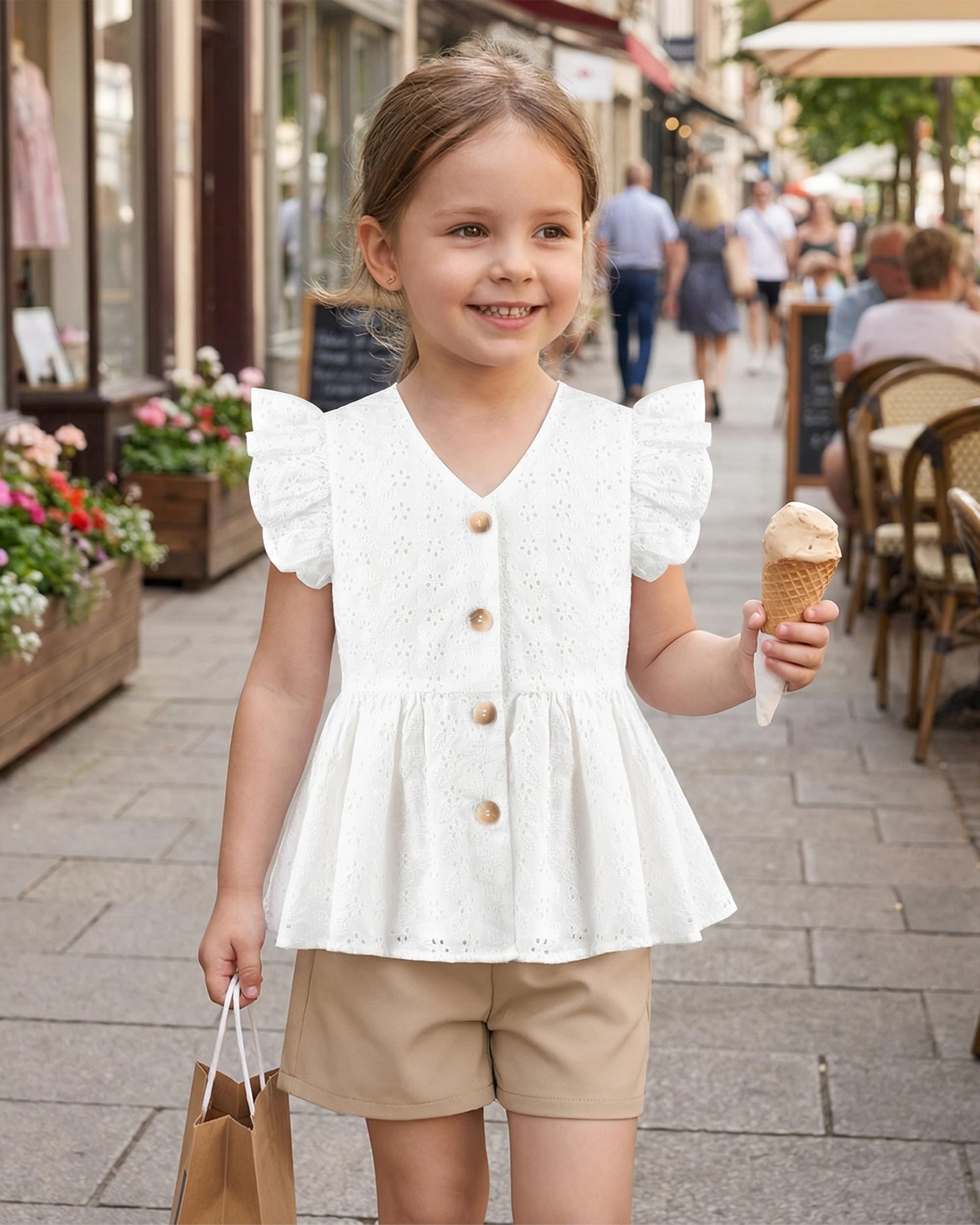 Sunny Fashion Robe Fille Filles 2 Pièces Shorts Fixer Habiller Dentelle Ébouriffer Été Frais Confortable Tenue 5-10 Ans