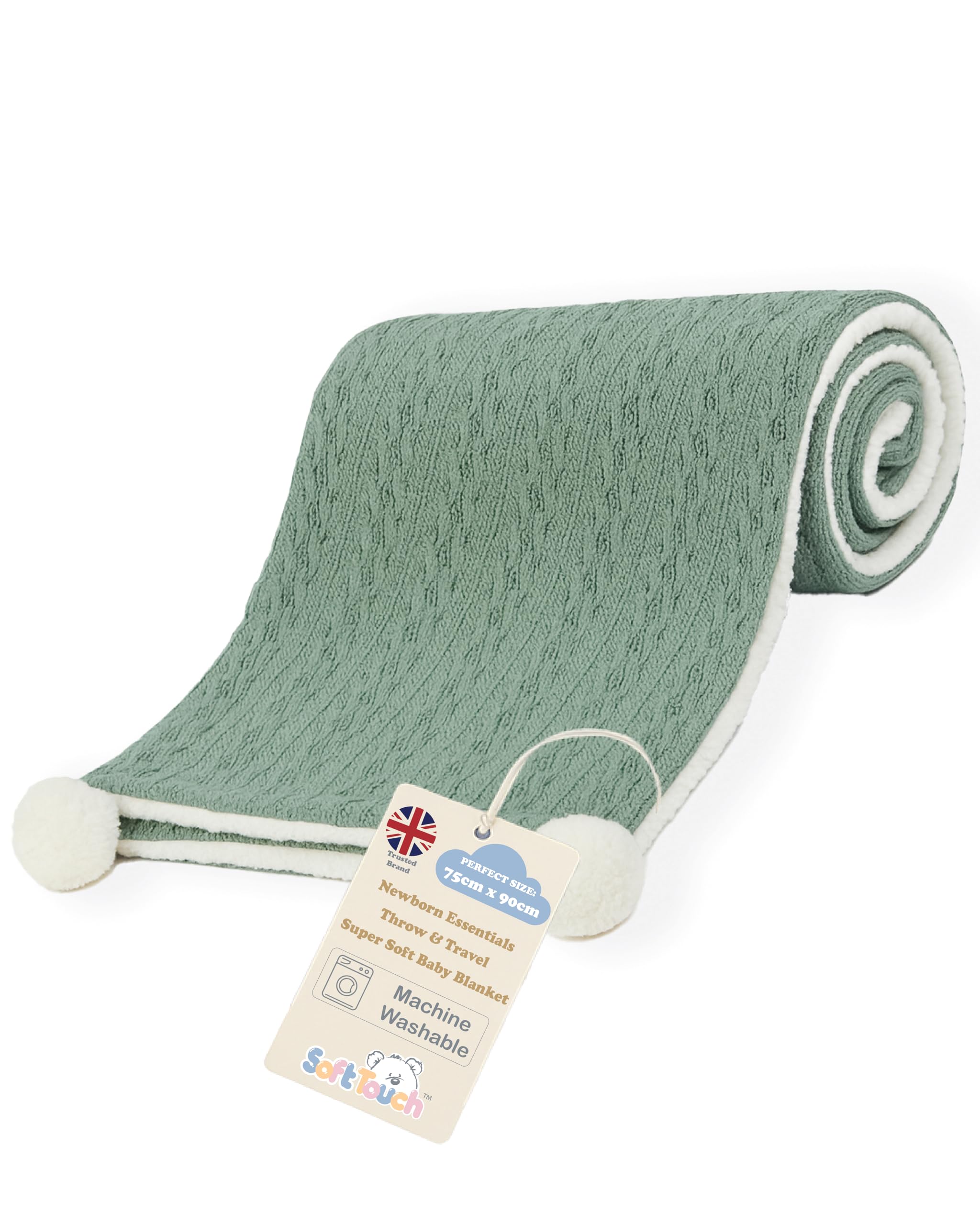Soft Touch Newborn Essentials Cable Knit Baby Blanket with Sherpa Lining - Super Soft, Cosy, and Warm Blanket for Infants, Perfect for Swaddling and Cuddling