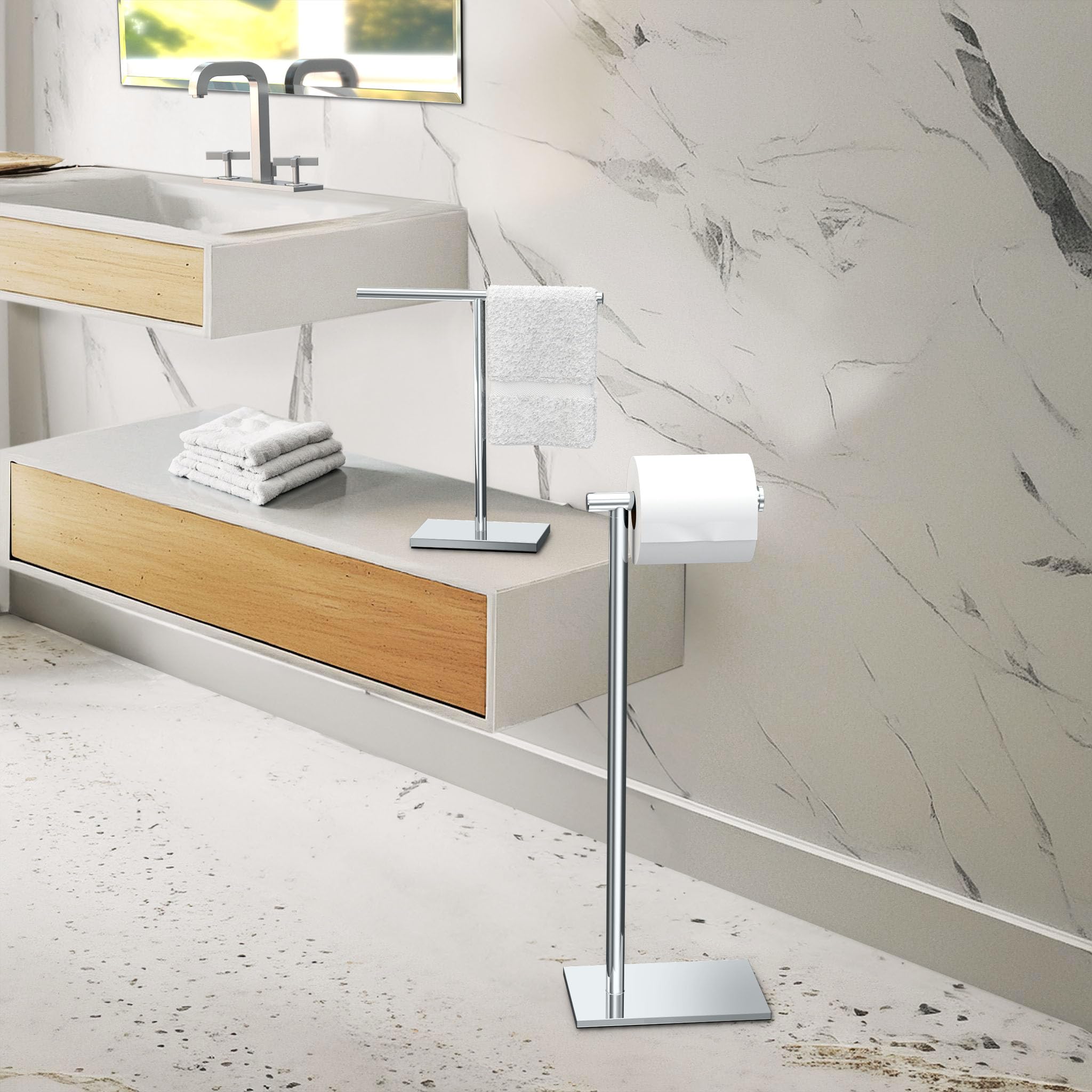 Gatco 1431C Modern Rectangle Base Freestanding Toilet Paper Holder, 21.25" Chrome with Weighted Base — Amazon image 4