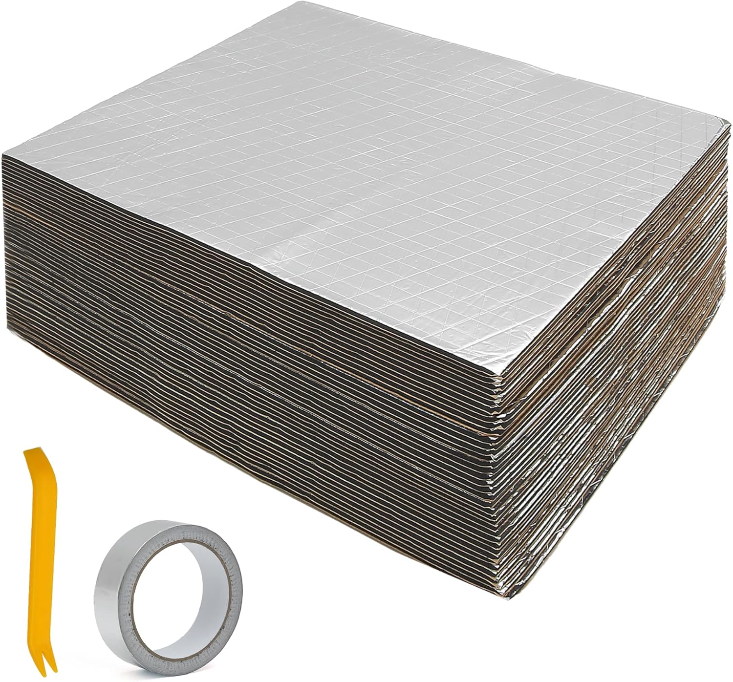 39 Pcs Sound Deadening Mat, 157mil 4mm 55sqft Heat Insulation Universal for Car Door Floor Self Adhesive Aluminum Foil Foam W/Foil Tape and Tool Aluminum Foil Foam 55 sqft
