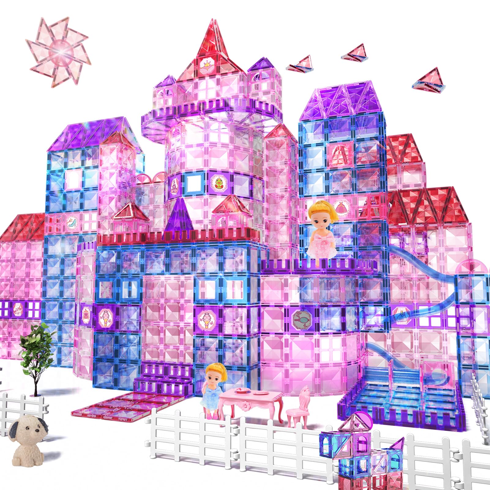 BLmukce Magnetic Building Tile Blocks Set, STEM Educational 3D Construction Toys for Kids 3-10 Year Old, Montessori Sensory Learning Activities Gift for Toddlers Boys Girls (154PCS)