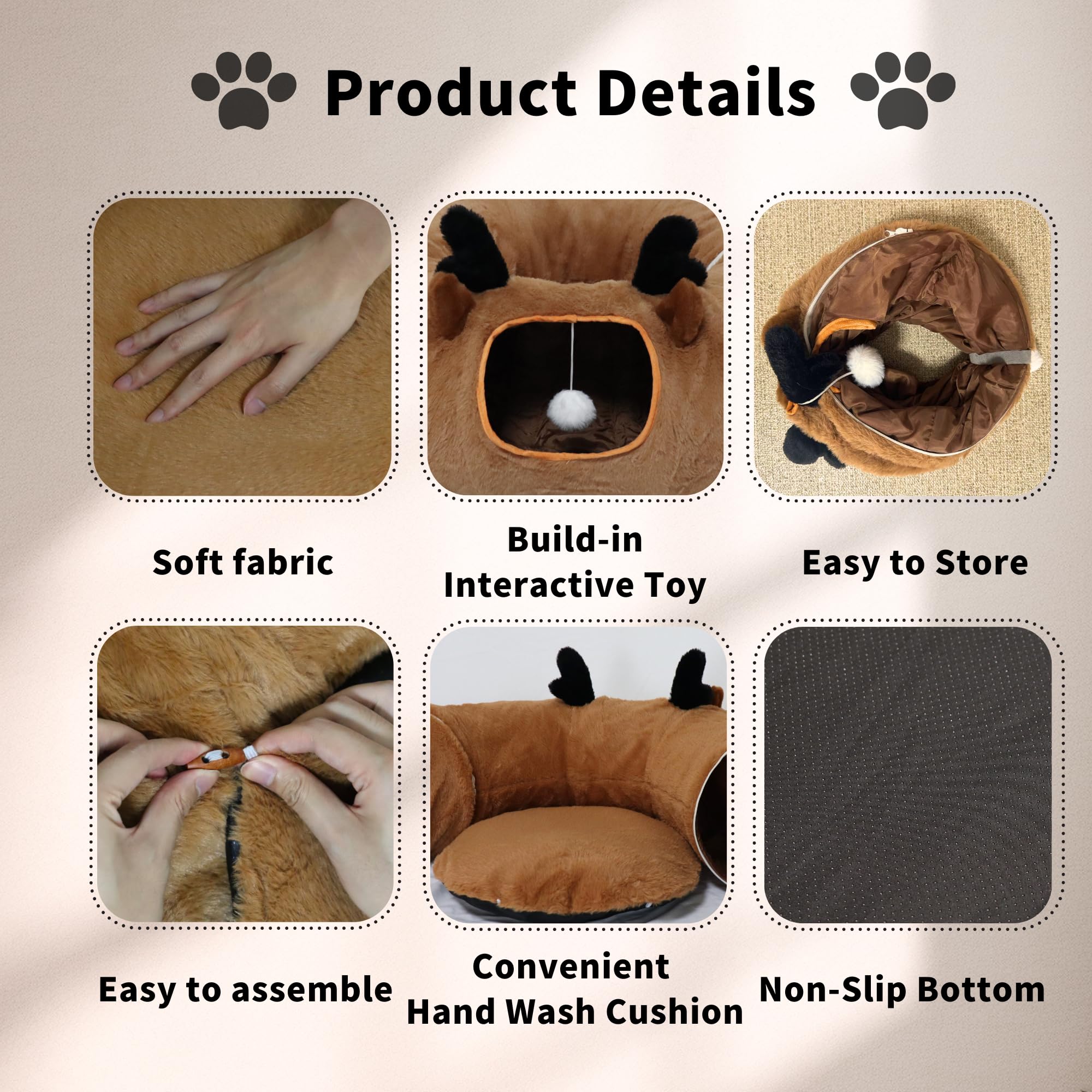 Cama de túnel para gatos de interior con cojín lavable, túnel de dona con bola esponjosa, tubo redondo grande, juguete de parque para mascotas, juguete de felpa suave para gatitos, gatos, cachorros