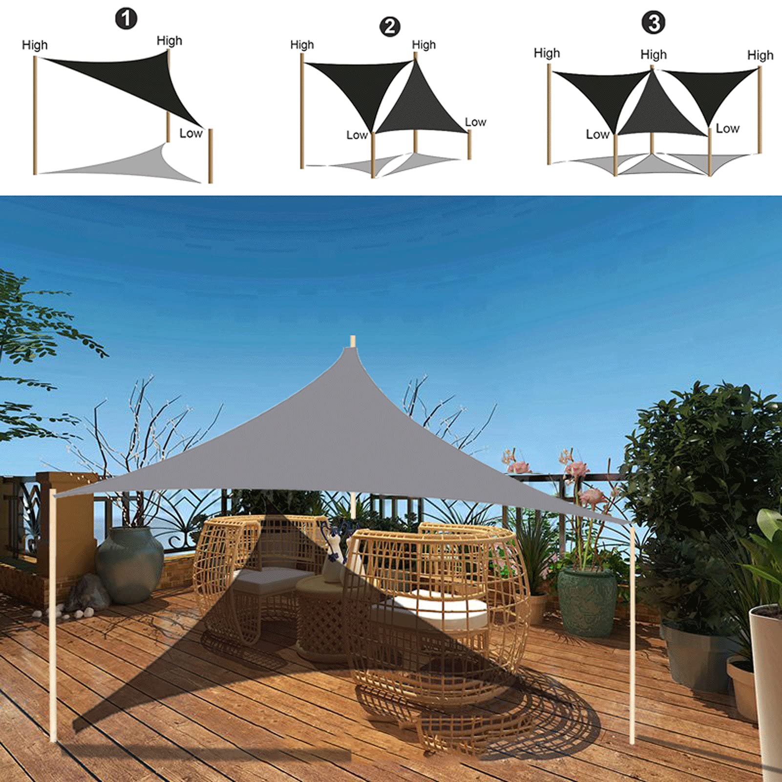 Telo impermeabile per esterni, 3,5 x 3,5 m, telone parasole, con accessori per giardino, piscina, cortile, perfetto per proteggere dal sole
