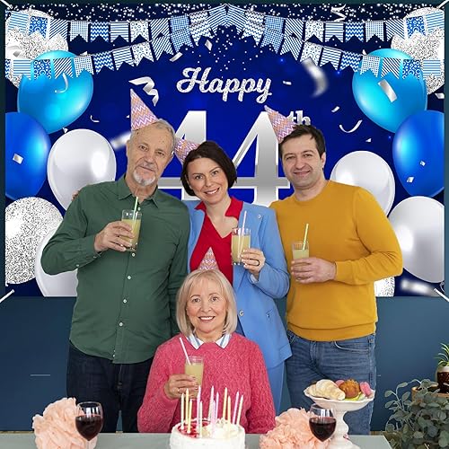 Miniatura 9 de Cartel de feliz cumpleaños número 22, globos azul marino, confeti, bandera a rayas, puntos de luz, saludos a 22 años, decoración temática para