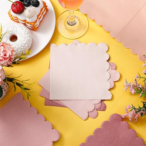 Miniatura 39 de Zhanmai Paquete de 100 servilletas de cóctel de 5 x 5 pulgadas, servilletas festoneadas de papel de color degradado con bordes festoneados, almuerzo
