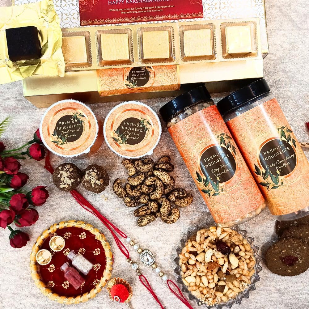 NutriSnacksBox Rakhi Gift Hamper With Chocolate, Dry Fruits, Sweets, Cookies Pack With 2 Rakhi & Greeting Card|Roli Chawal Set |Brother Bhaiya Bhabhi Rakhi Set|Rakshabandhan Gift|Dry Fruits Combo Pack (B0B8XFTPVH) Amazon Price History, Amazon Price Tracker