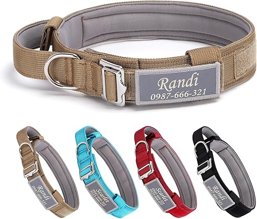 Collar táctico personalizado para perro con nombre y número de teléfono, collar de perro personalizado con asa para entrenamiento de perros medianos