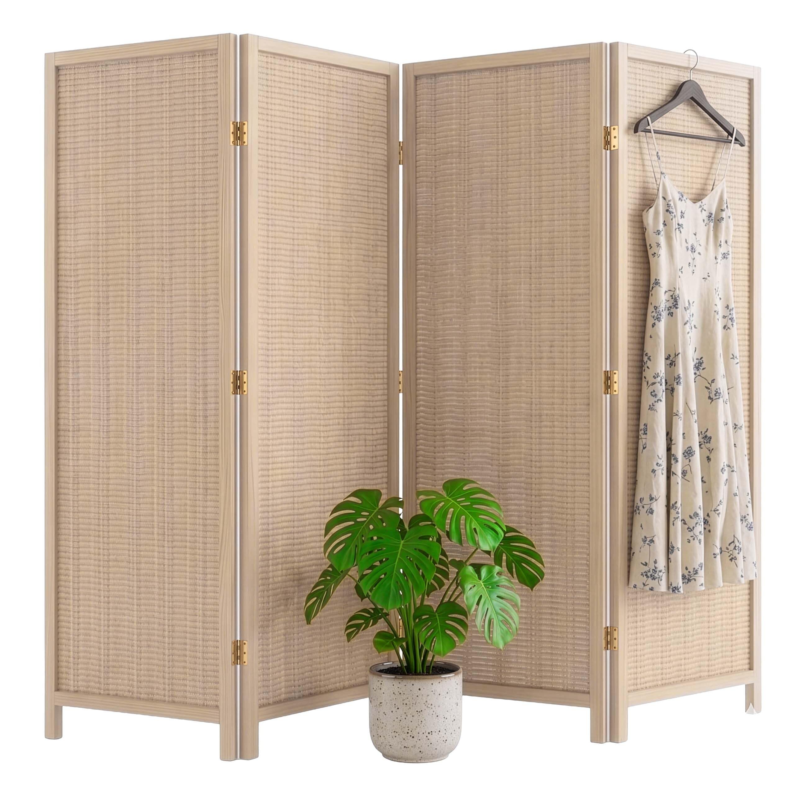 Biombo Relaxdays, 4 Paneles, Color Natural | Separador de ambientes plegable (alto x ancho): 170 x 160 cm, bambú, salón