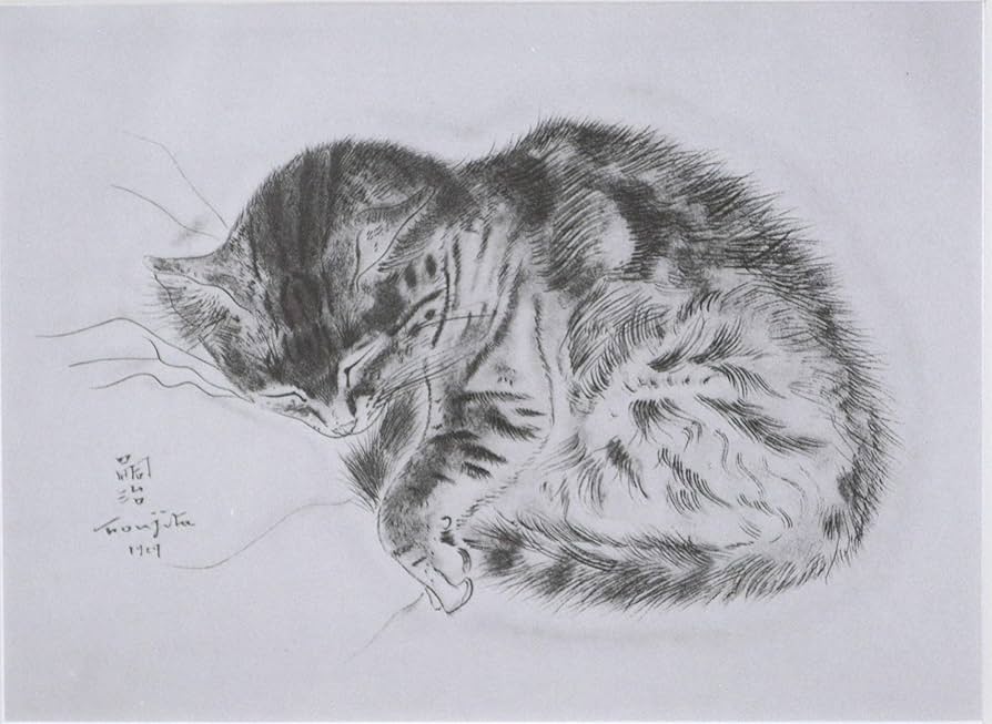 藤田嗣治、ネコ HARHAS、希少画集画、新品額装付 藤田嗣治、「Fleurs」、希少画集の額装画、人気作品 藤田 嗣治