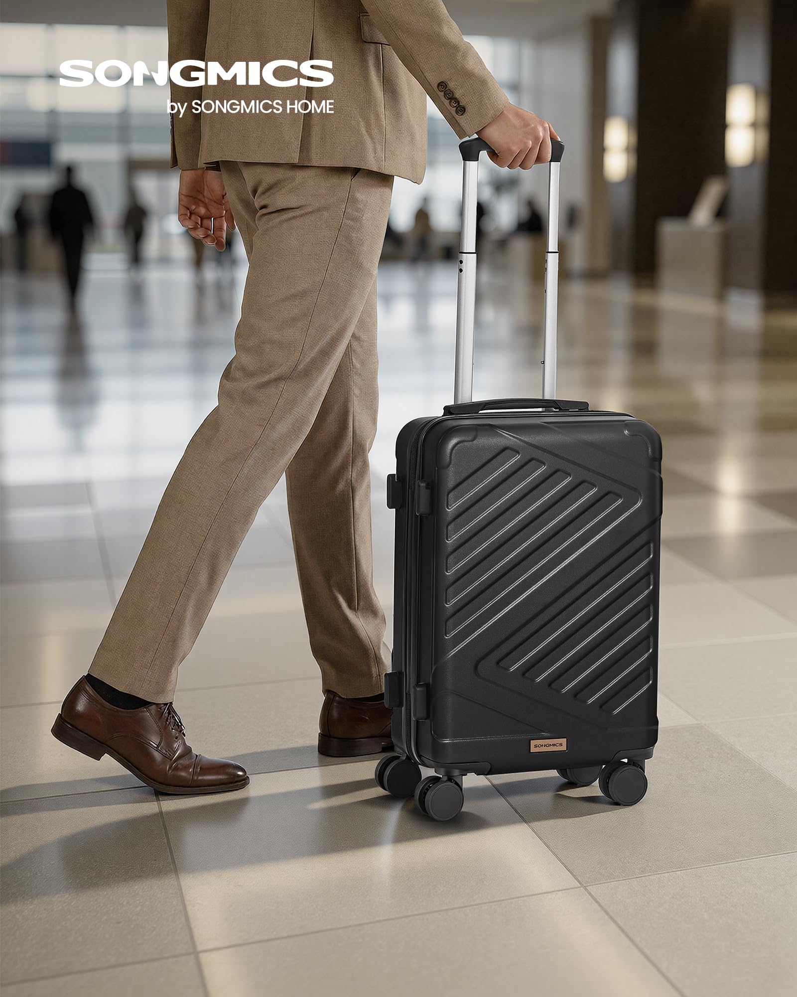 SONGMICS Hartschalenkoffer mit TSA-Schloss, ABS-Trolley, 55 cm, Handgepäck, tintenschwarz