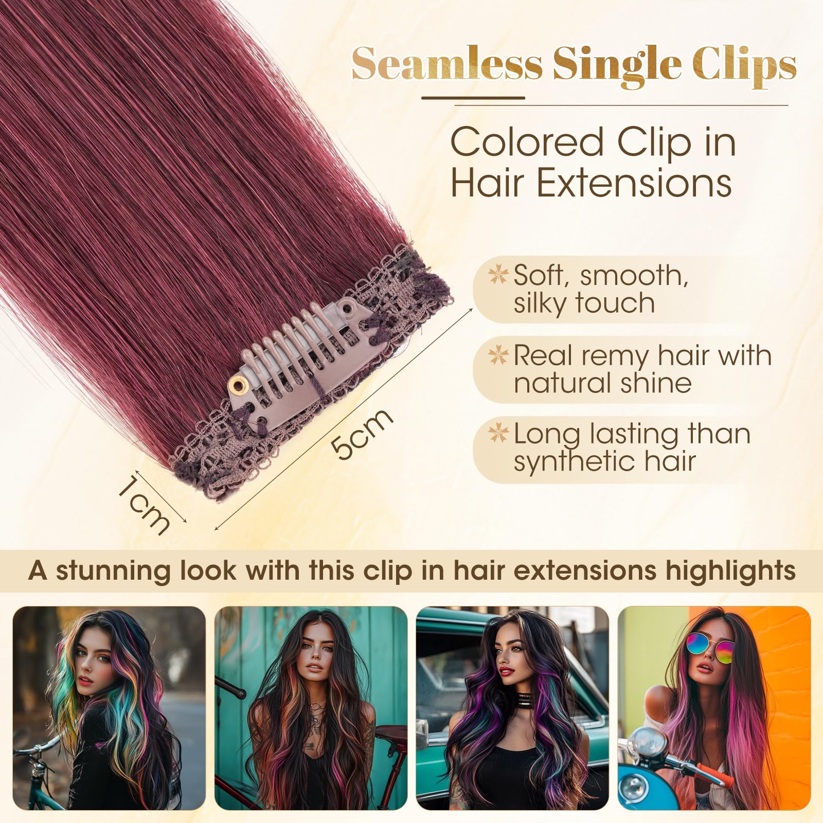 Rich Choices Clip in Hair Extensions Real Human Hair Purple Hair Extensions Straight Remy Hair 6Pcs Clip in Highlight - Image 3