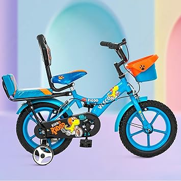 VESCO Kiddo 14T Bicycle for Kids | Rigid Suspension | Frame Size: 9 Inch | Backrest Seat & Side Training Wheel Kid Cycle | Ideal for 3 to 5 Years (Blue) - image, photos