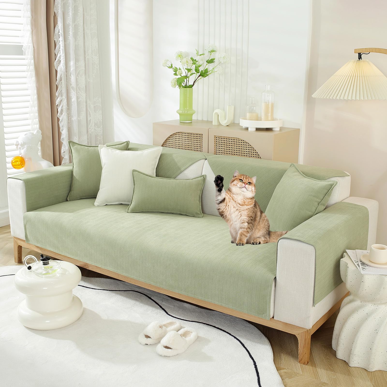 LiveGo Soft Chenille Sofa Cover 1/2/3/4 Seater, Non-Slip Thick Couch Cover for Dogs, Water-Resistant Furniture Protector, Pet-Friendly, All-Season Sofa Slipcover for Living Room, Dog Bed Protector