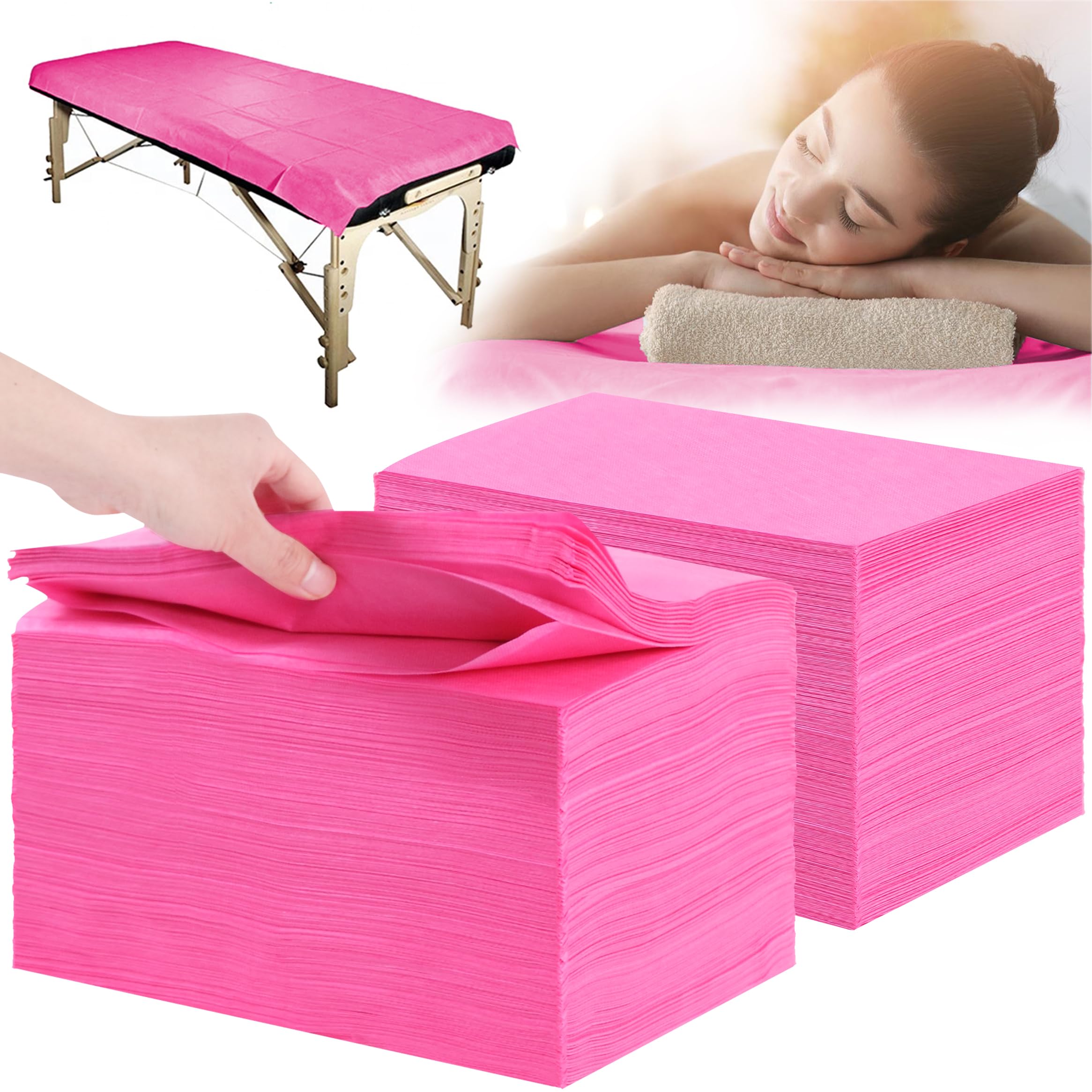 Sábanas desechables de 200 piezas de 31 x 71 pulgadas, sábanas de mesa de masaje, tela no tejida, funda de cama de spa, transpirable para masaje, tatuajes de belleza (rosa)