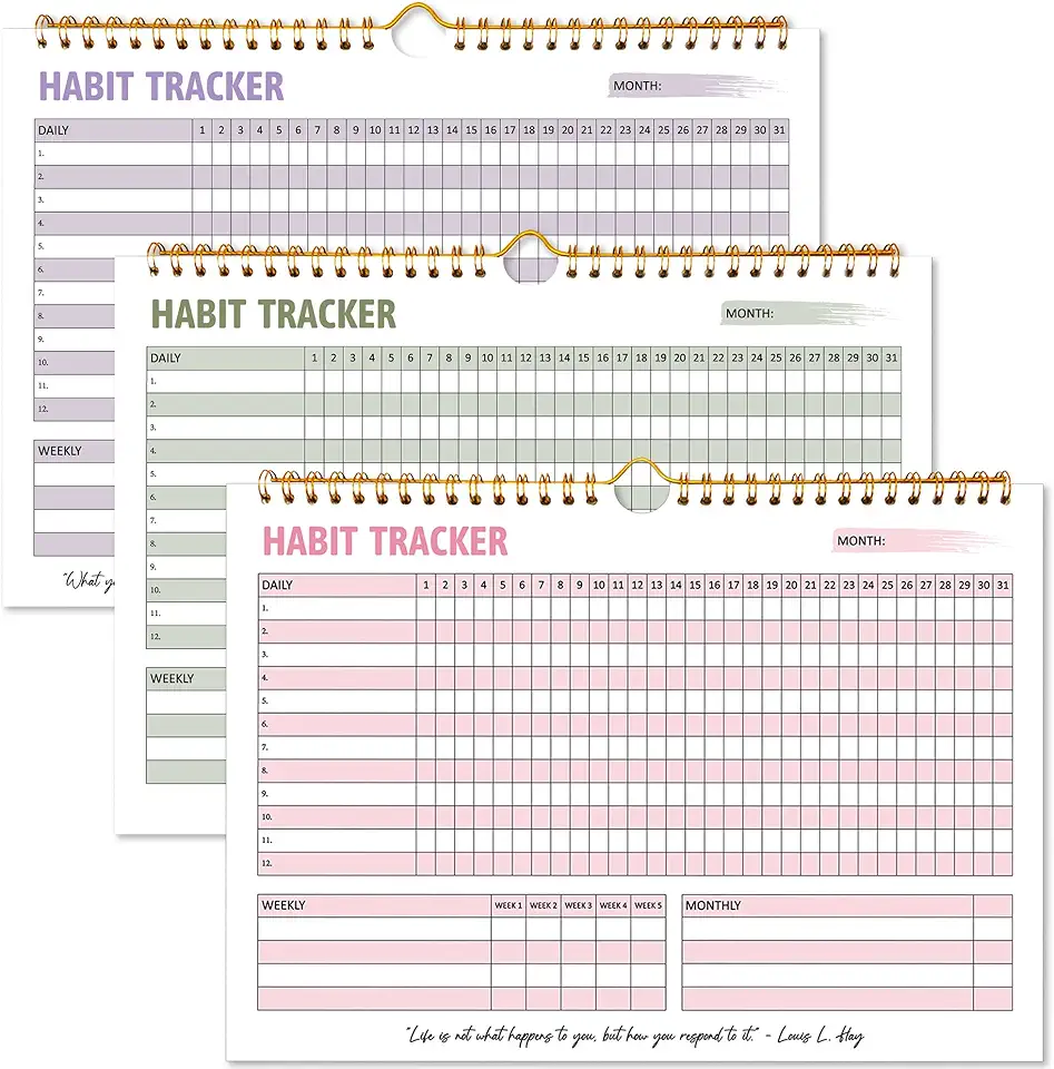 Calendário de monitoramento de hábitos, diário semanal de metas e hábitos, planejador de hábitos sem data de 12 meses com encadernação espiral, ferramenta de aumento de produtividade e calendário de