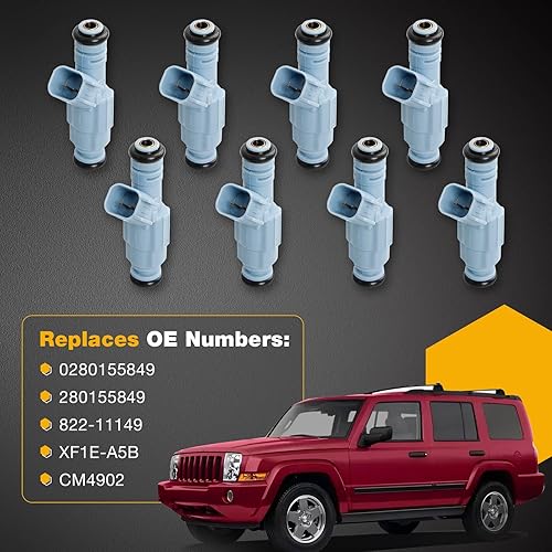 Miniatura 7 de Inyector de combustible, 4 agujeros, 8 piezas  Reemplazo para Dodge Dakota Durango Ram 1500 Jeep Grand Cherokee Commander 4.7L V8 2001-2007