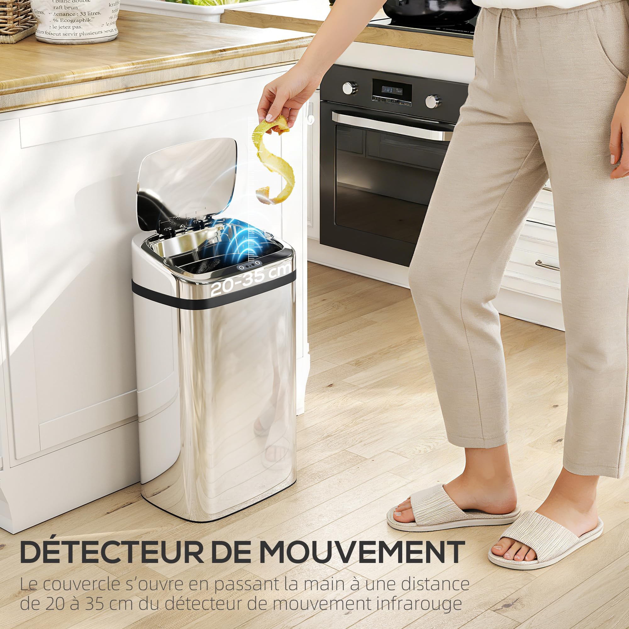 HOMCOM Poubelle à Capteur de Mouvement Ouverture Automatique 30 L