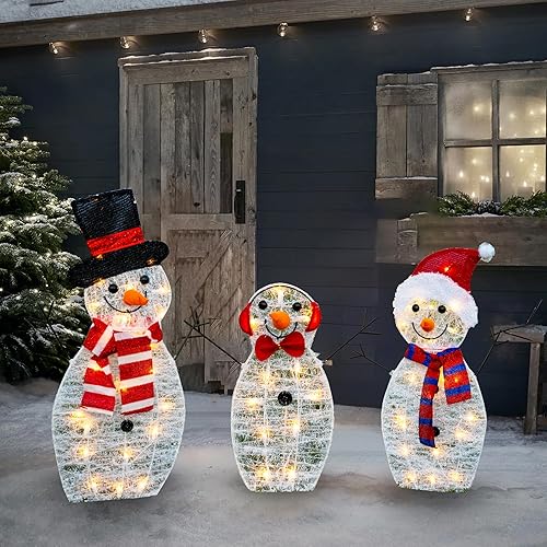 Miniatura 5 de Dazzle Bright Decoración familiar de muñeco de nieve iluminado de Navidad, 55 L, 3 piezas, impermeable, enchufable, muñeco de nieve 2D para patio,