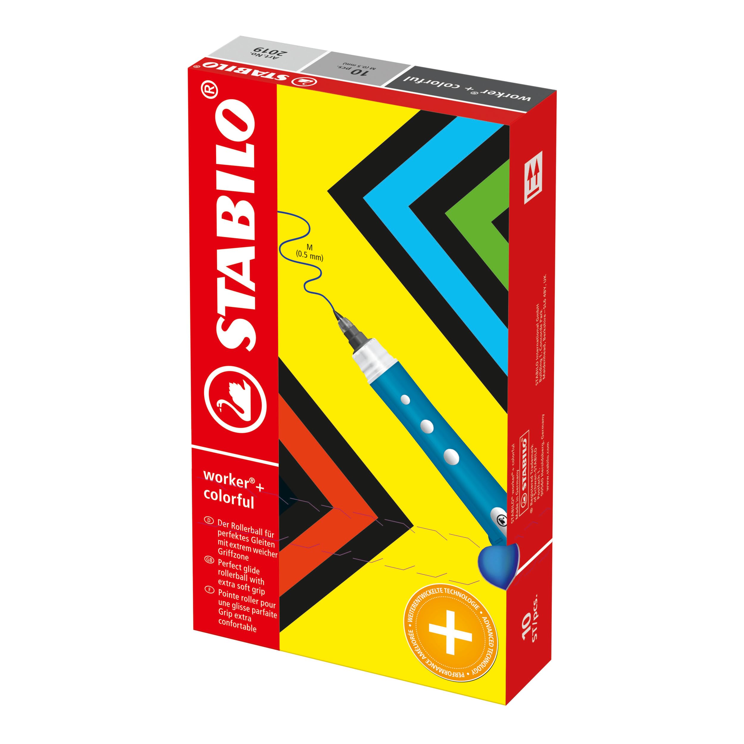 STABILO Stylo roller Worker+ colorful - Lot x 10 stylos pointe moyenne - Vert