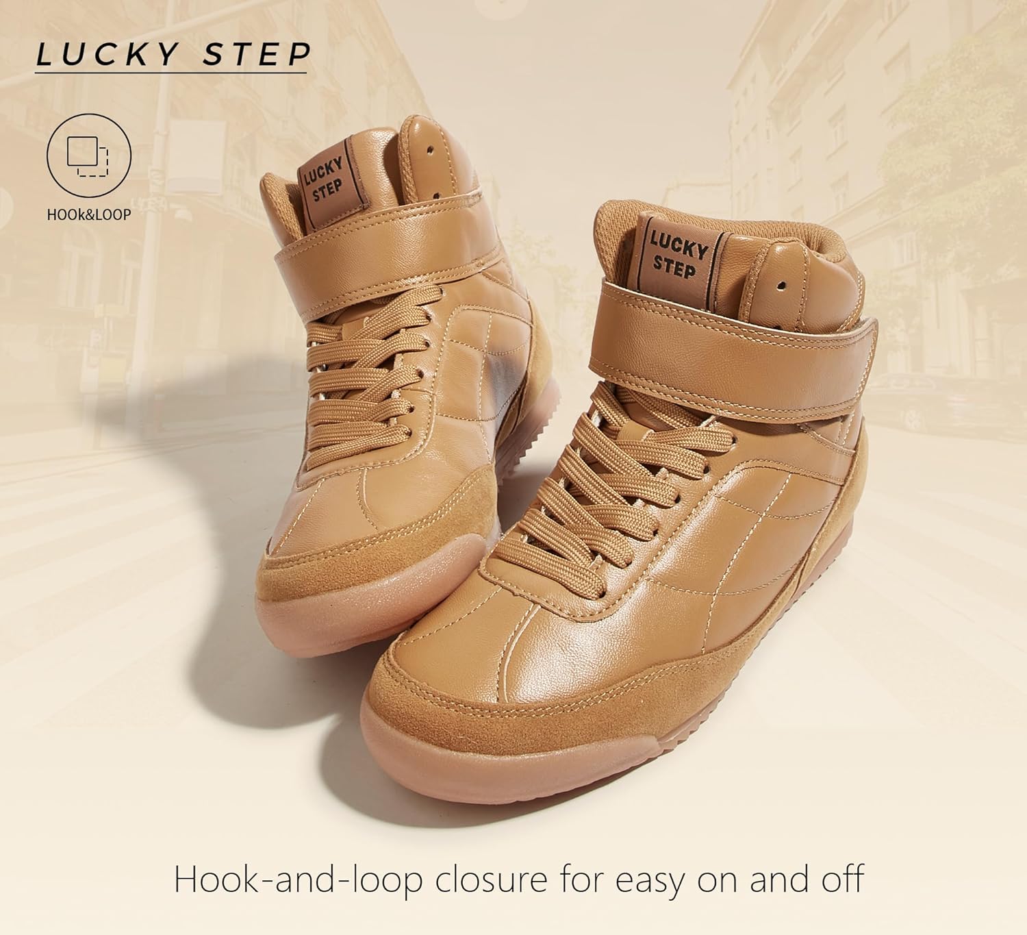 LUCKY STEP Women's High Top Sneakers Hook and Loop Lace Up Fashion Basketball Ankle Boots Skate Tennis Shoes Walking Casual Shoes - Image 6