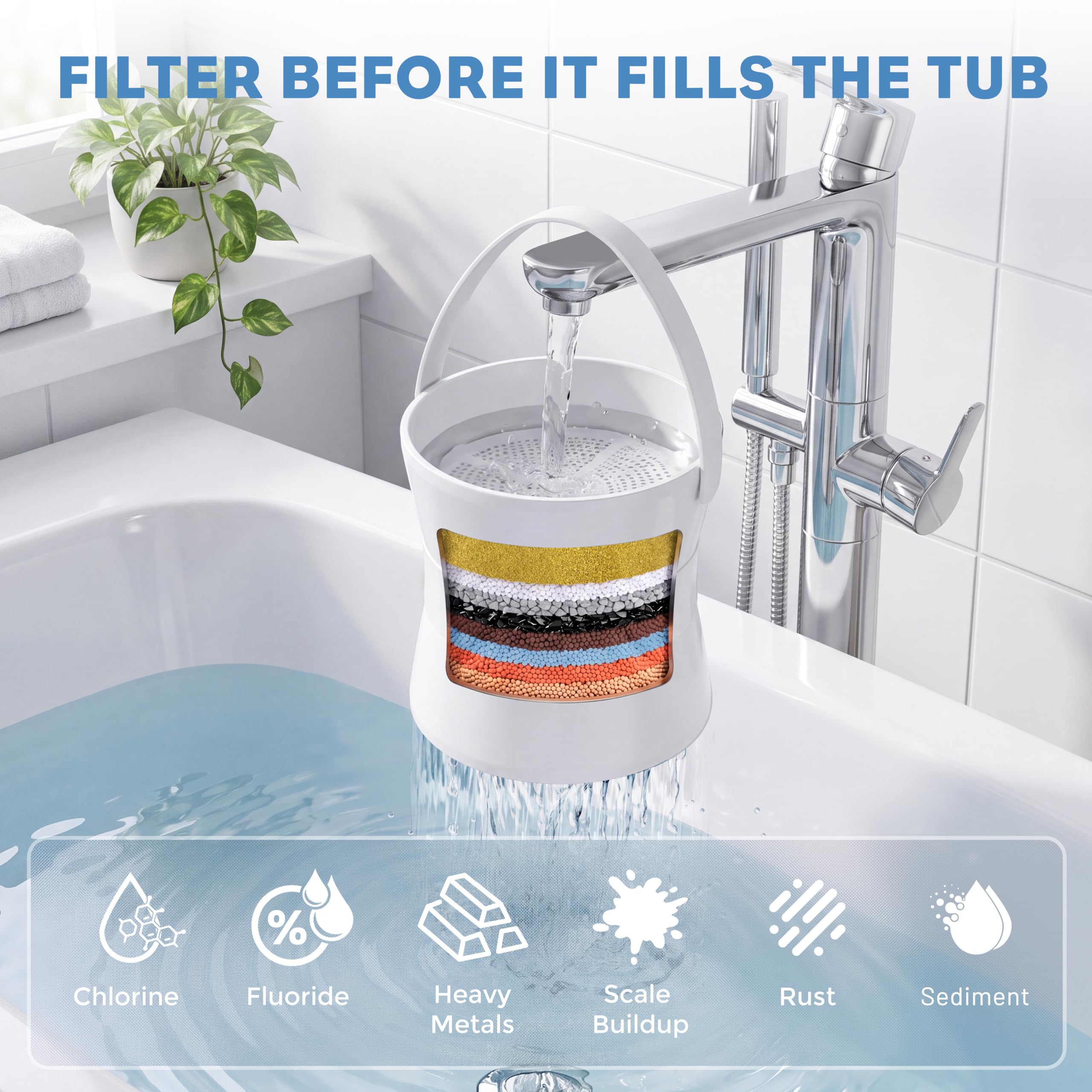 MakeFit Filtro de grifo de bañera, filtro de agua de baño de 8 etapas para