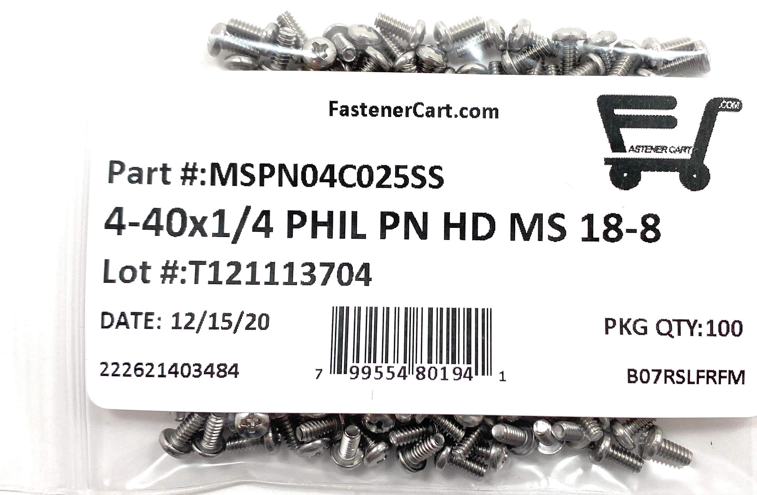 4-40x1/4 Phillips Pan Head Machine Screw 18-8 Stainless Steel (100