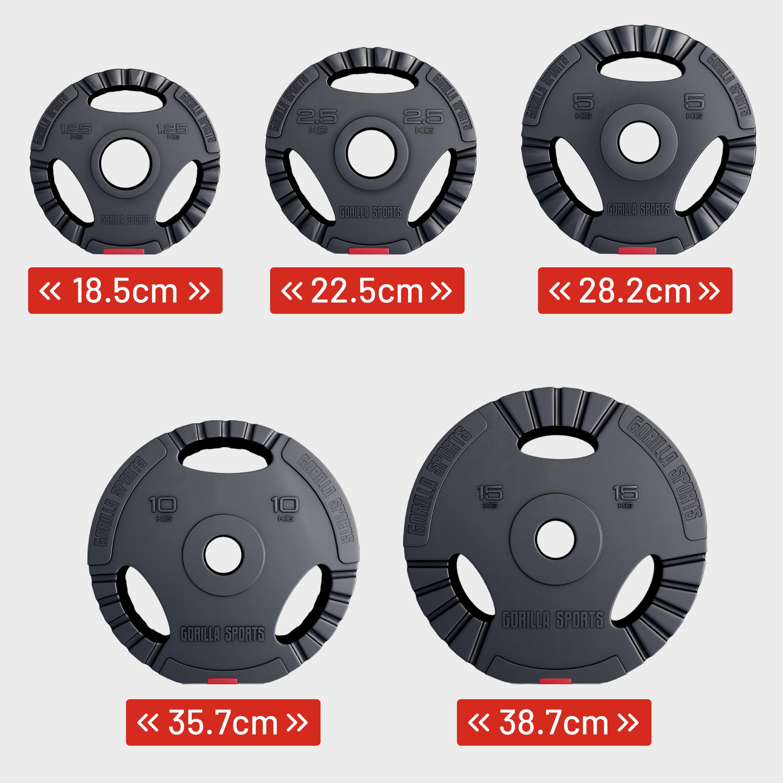 GORILLA SPORTS® Disques de Poids - Olympiques, 1,25kg, 2,5kg, 5kg, 10kg, 15kg, 30kg Poids, Individuel/Ensemble, Ø 50mm - Disques d'Haltères, Ensemble de Plaques, Musculation, Haltérophilie, Fitness