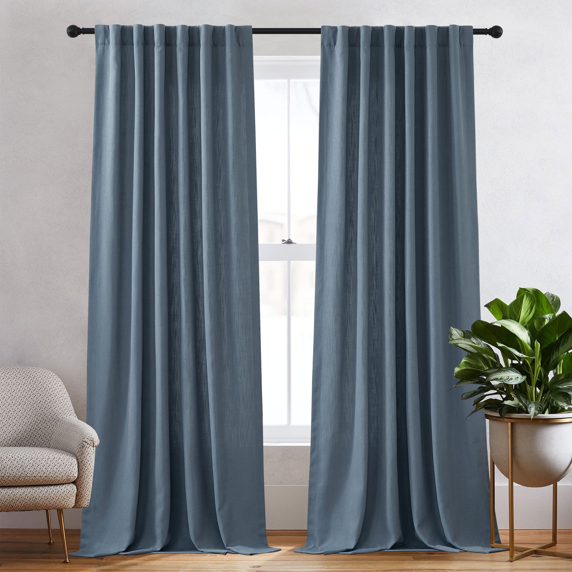 Snapklik.com : RYB HOME Blue Faux Linen Curtains 84 Inch Length 2 ...