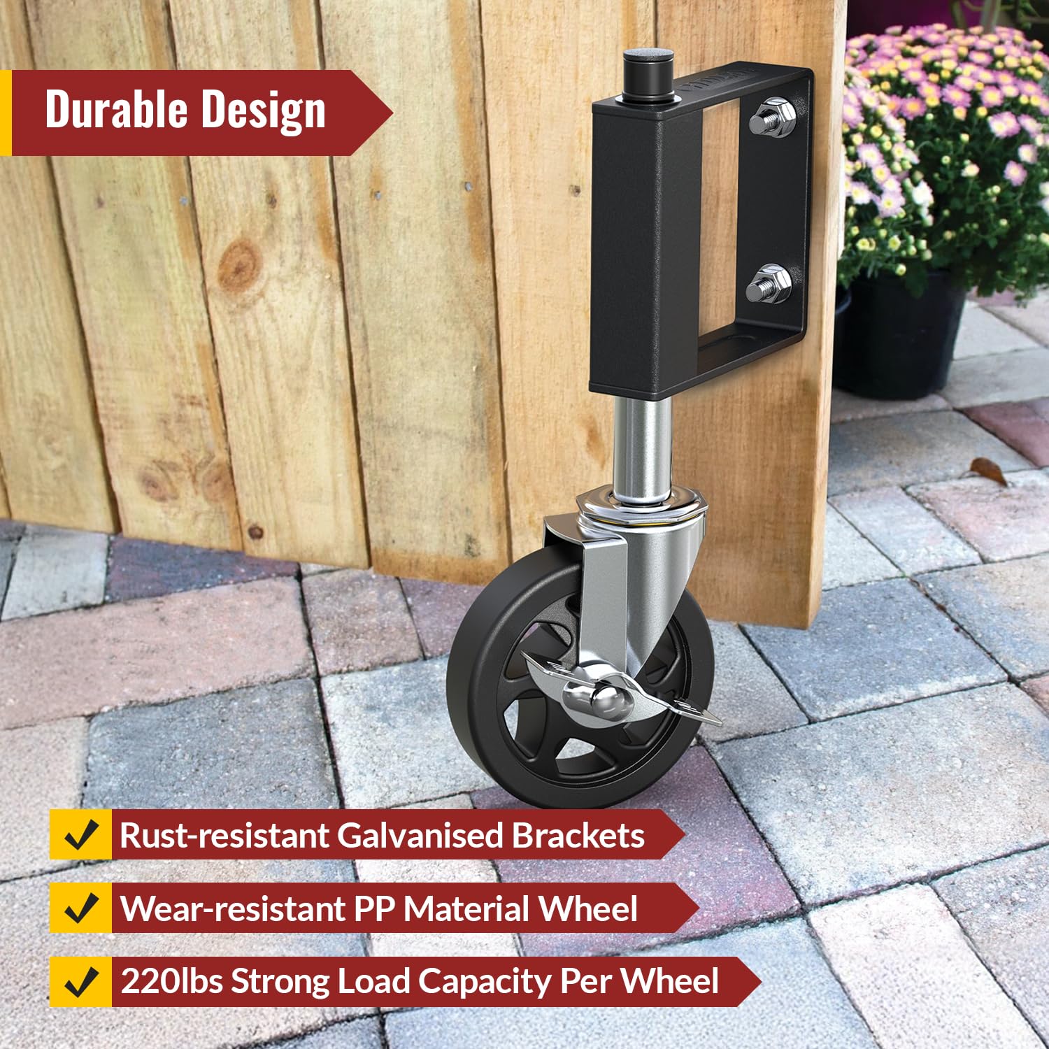 HOLKIE Heavy Duty Gate Caster, Spring Loaded Gate Wheel, Swivel Caster Wheels for Wooden Gate and Fence 220LBS Capacity - Image 8