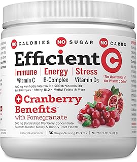 ANDREW LESSMAN Efficient C + Cranberry Benefits 30 Packets - Immune, Energy, Stress and Urinary Tract Support. Reinvention of The Vitamin C Drink. No Calories. No Sugar. No Carbs. Easy to Mix.