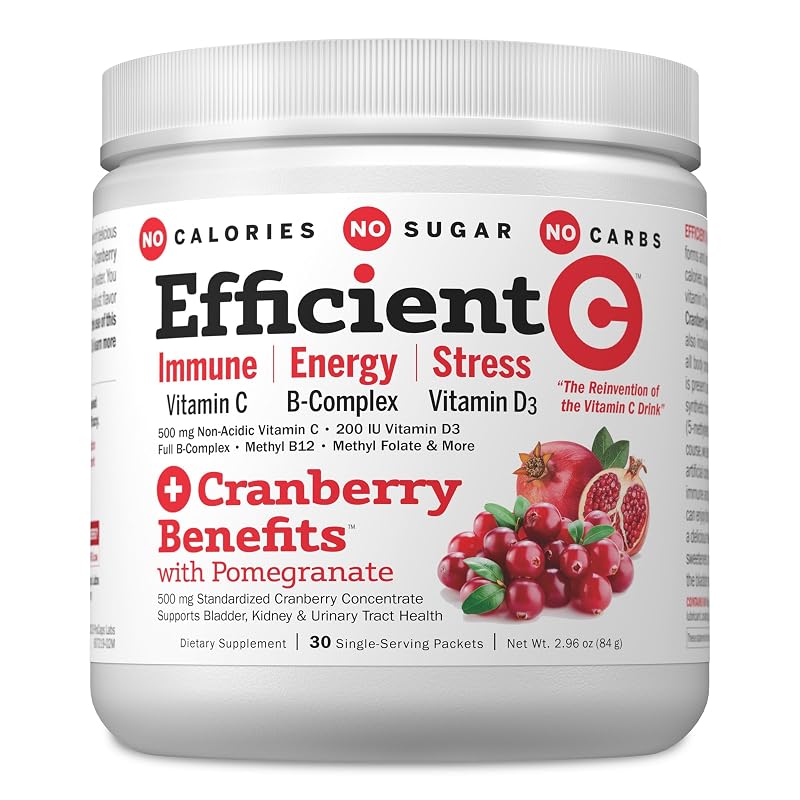 ANDREW LESSMAN Vitamina C em pó não ácida com cranberry e romã 500 mg, 30 sachês