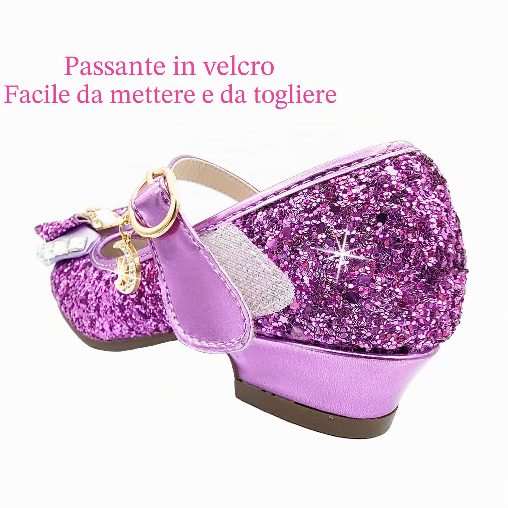Scarpe Principessa Bambina Scarpe Tacco Bambina Glitterate Scarpe Ballerine Bambina Scarpe Brillantini Bimba Scarpe Glitter Tacchi Bimba Eleganti Cerimonia Principessa Regalo Bambina EU26-36